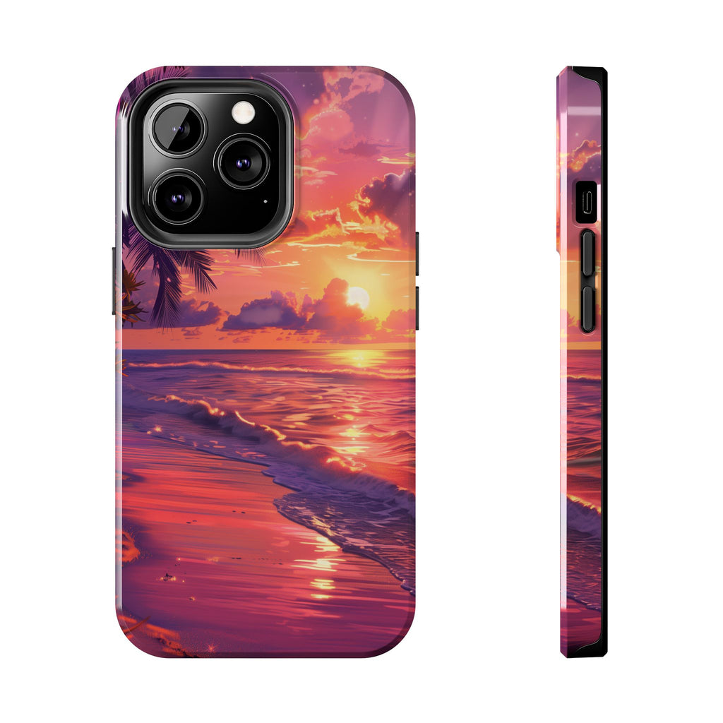 Tough Beach Scene Sunrise - Durable Case Lisa Frank Inspired Beach Art - Vibrant Beach Design - Colorful Phone Case for Beach Lovers