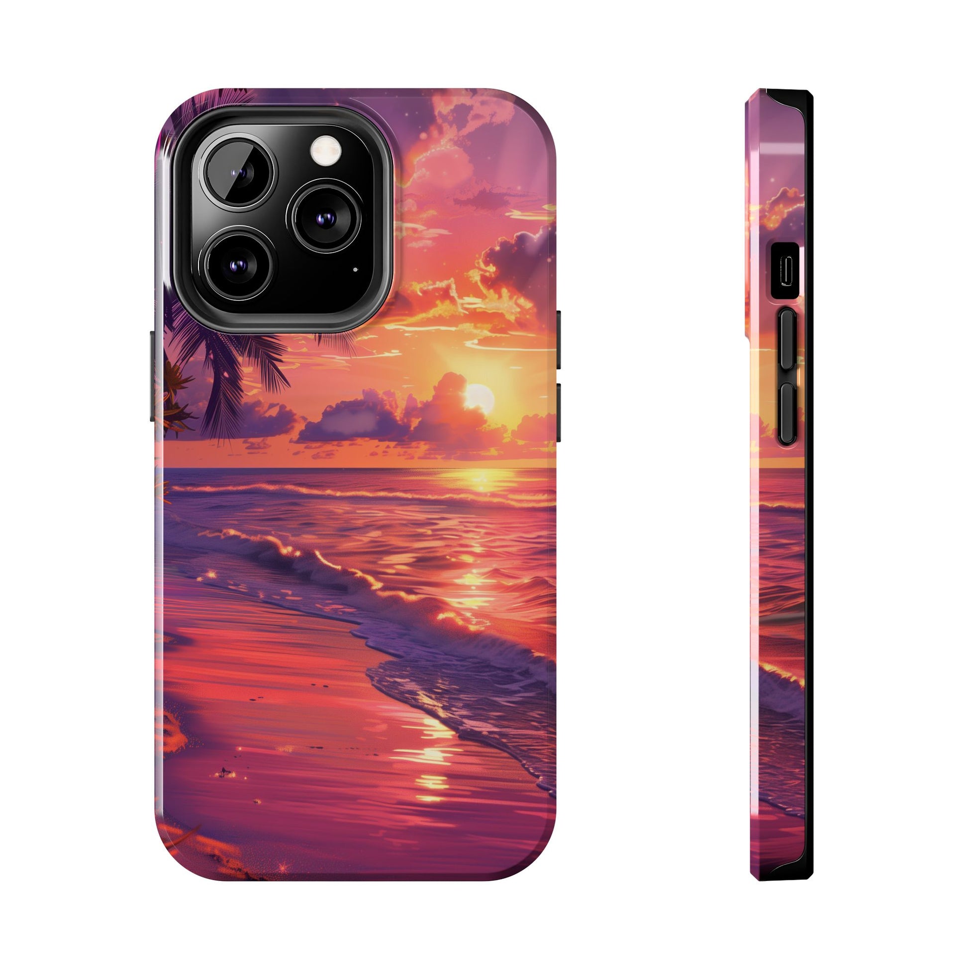 Tough Beach Scene Sunrise - Durable Case Lisa Frank Inspired Beach Art - Vibrant Beach Design - Colorful Phone Case for Beach Lovers