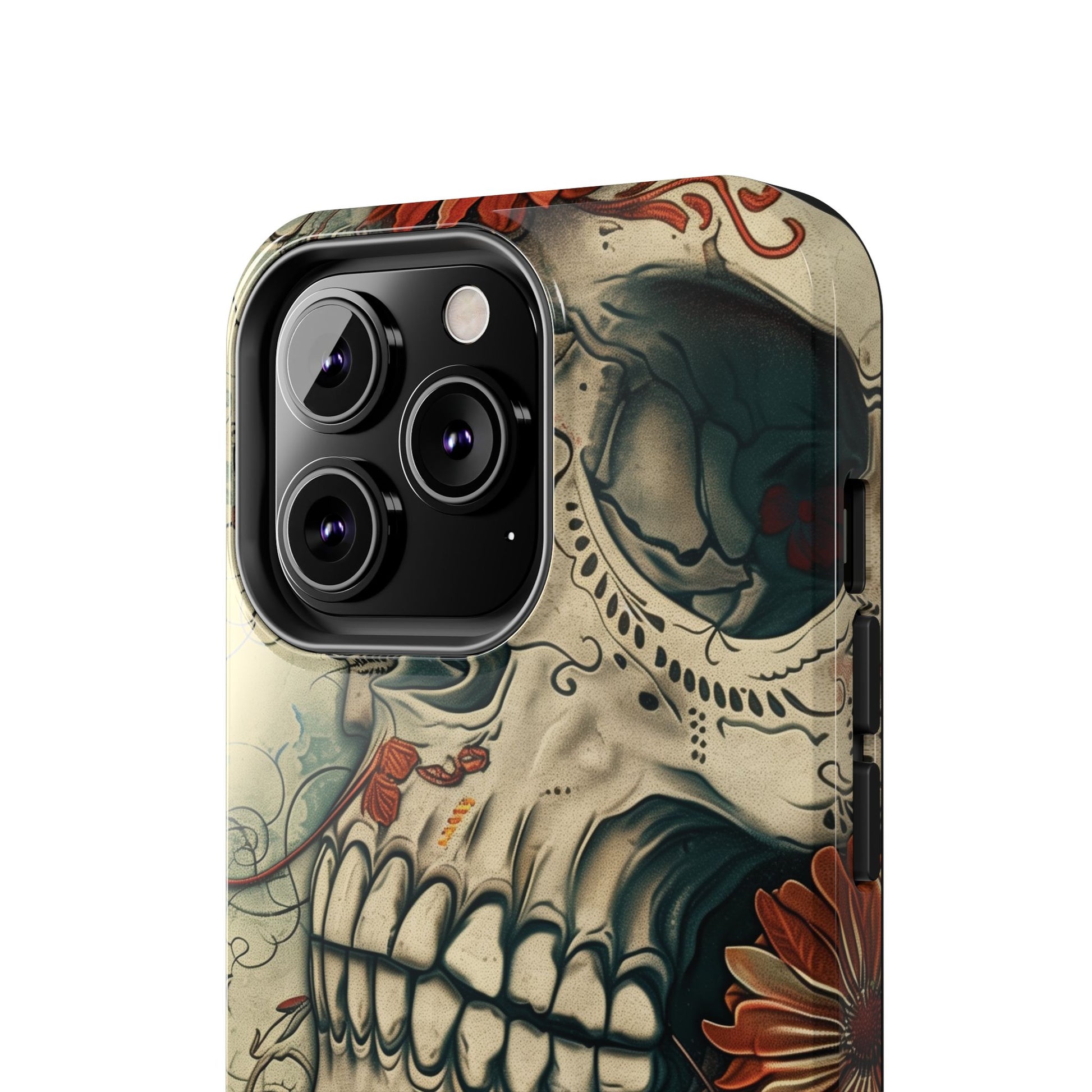 Skulls Floral Phone Case, Flowers and Skeletons , Halloween Cottagecore Day of the Dead, iPhone Dia de Los Muertos Gothic