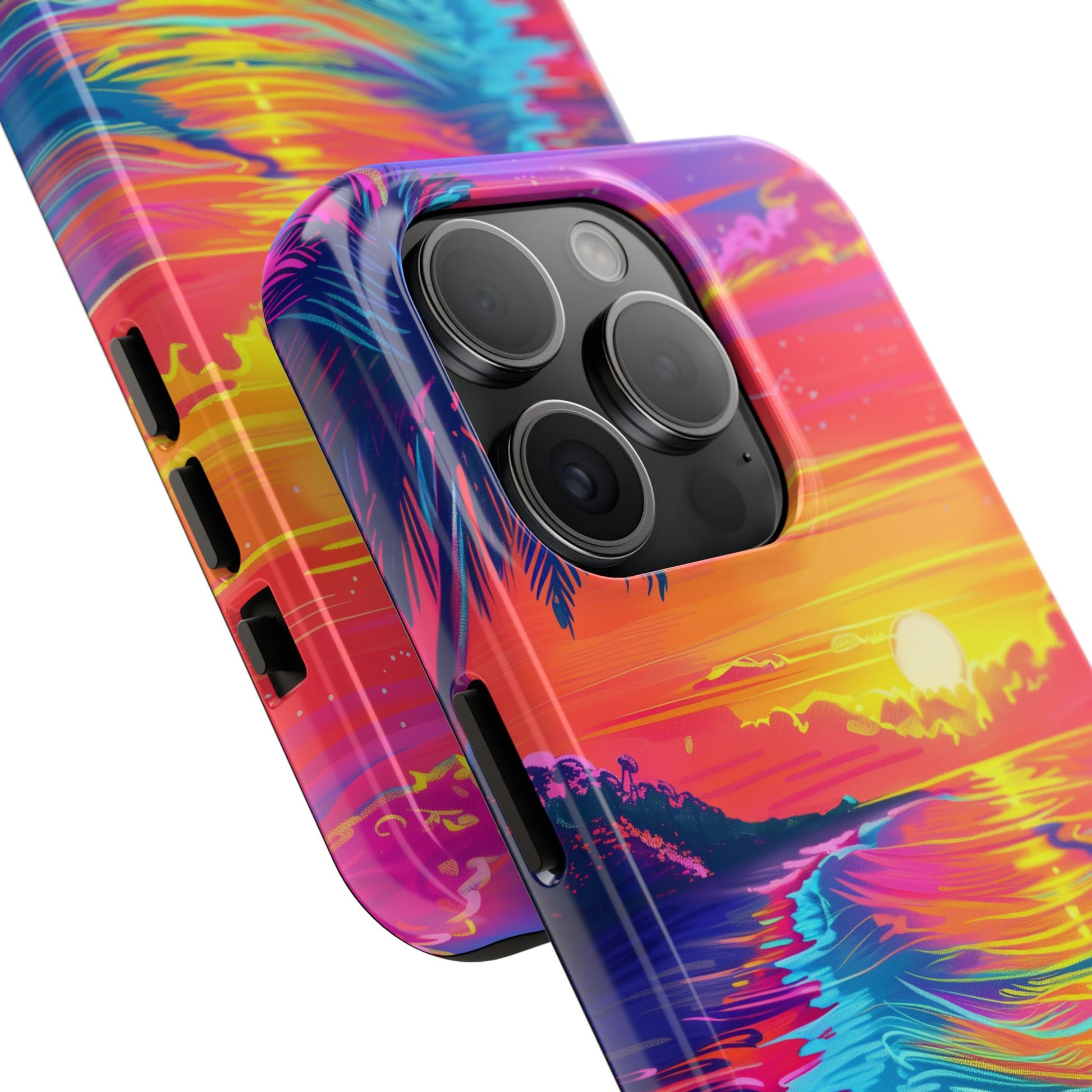 Tough Beach Sunrise Phone Case - Durable Case Lisa Frank Inspired Beach Art - Vibrant Beach Design - Colorful Phone Case for Beach Lovers