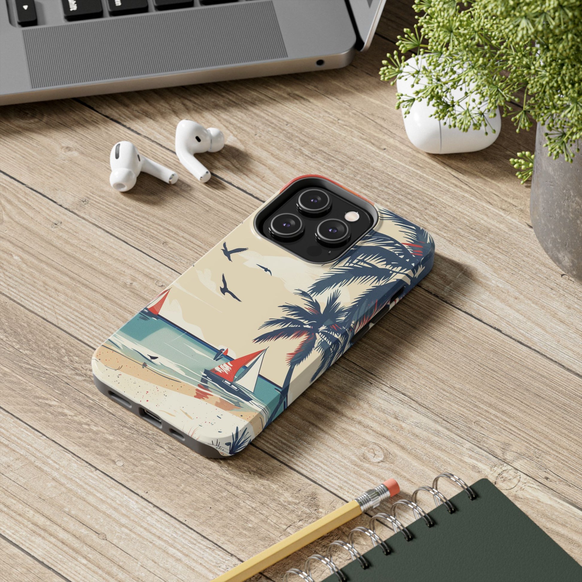 Retro Beach Scene Phone Case, Vintage Tropical Ocean iPhone Case, Summer Beach Phone Cover for iPhone, iphone 15 pro max