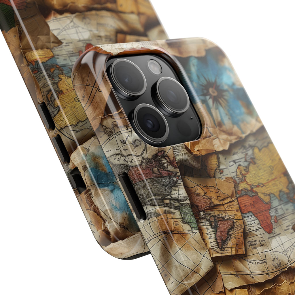 Double Layer Map Phone Case - Protective Phone Case Vintage Map Design - Durable Dual Layer Case with Map Print - Travel Inspired Phone Case