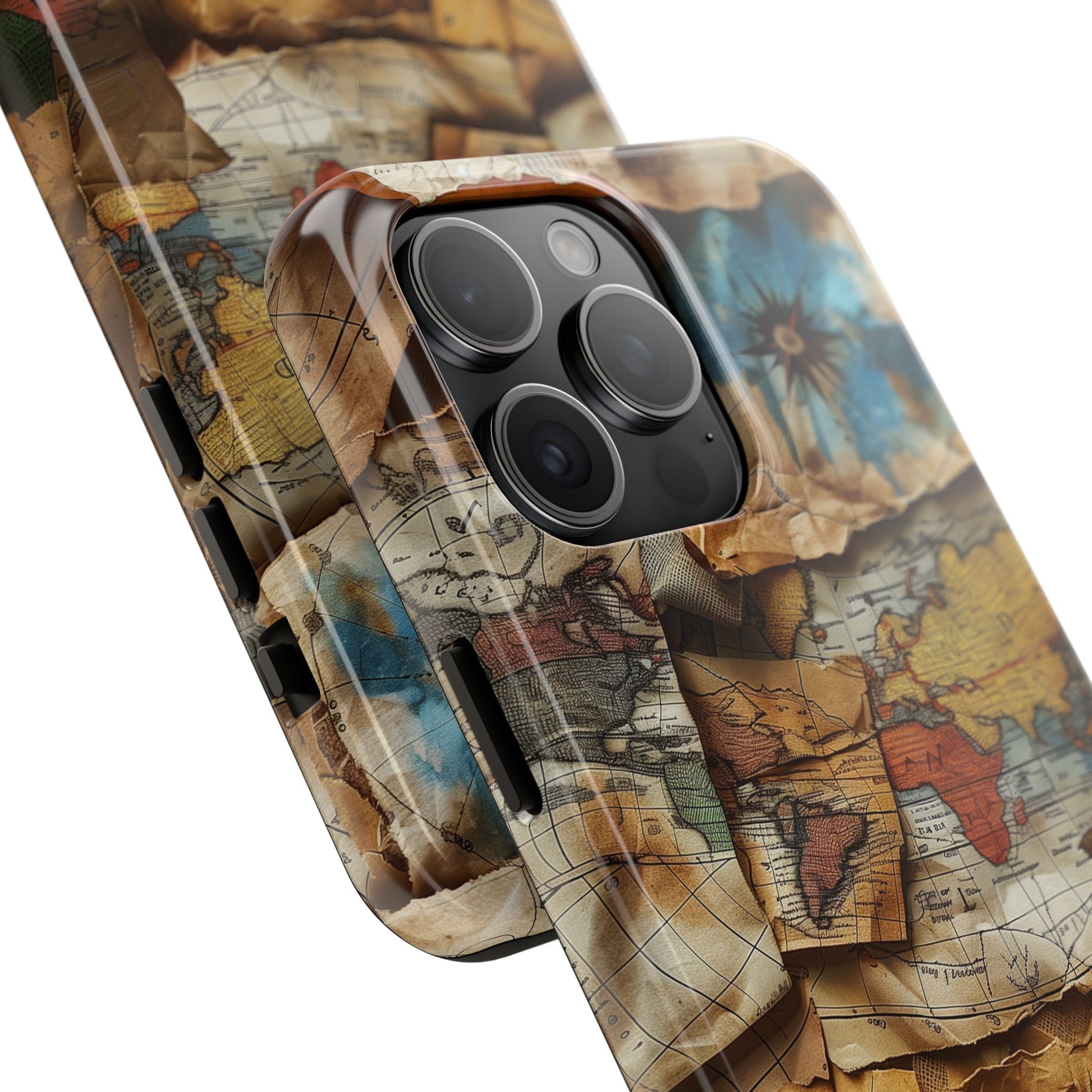 Double Layer Map Phone Case - Protective Phone Case Vintage Map Design - Durable Dual Layer Case with Map Print - Travel Inspired Phone Case