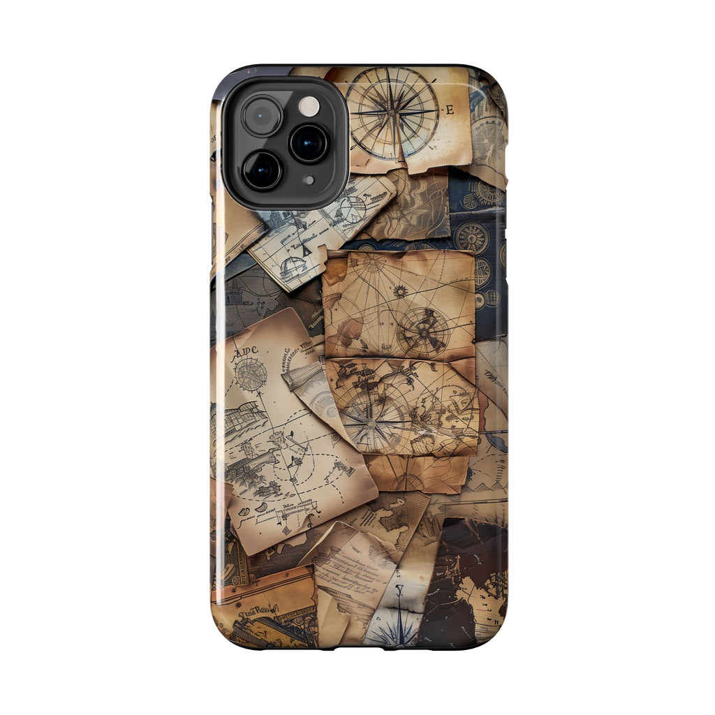 Double Layer Adventure Phone Case - Protective Phone Case Vintage Map and Compass Design - Dual Layer Case with Map Print