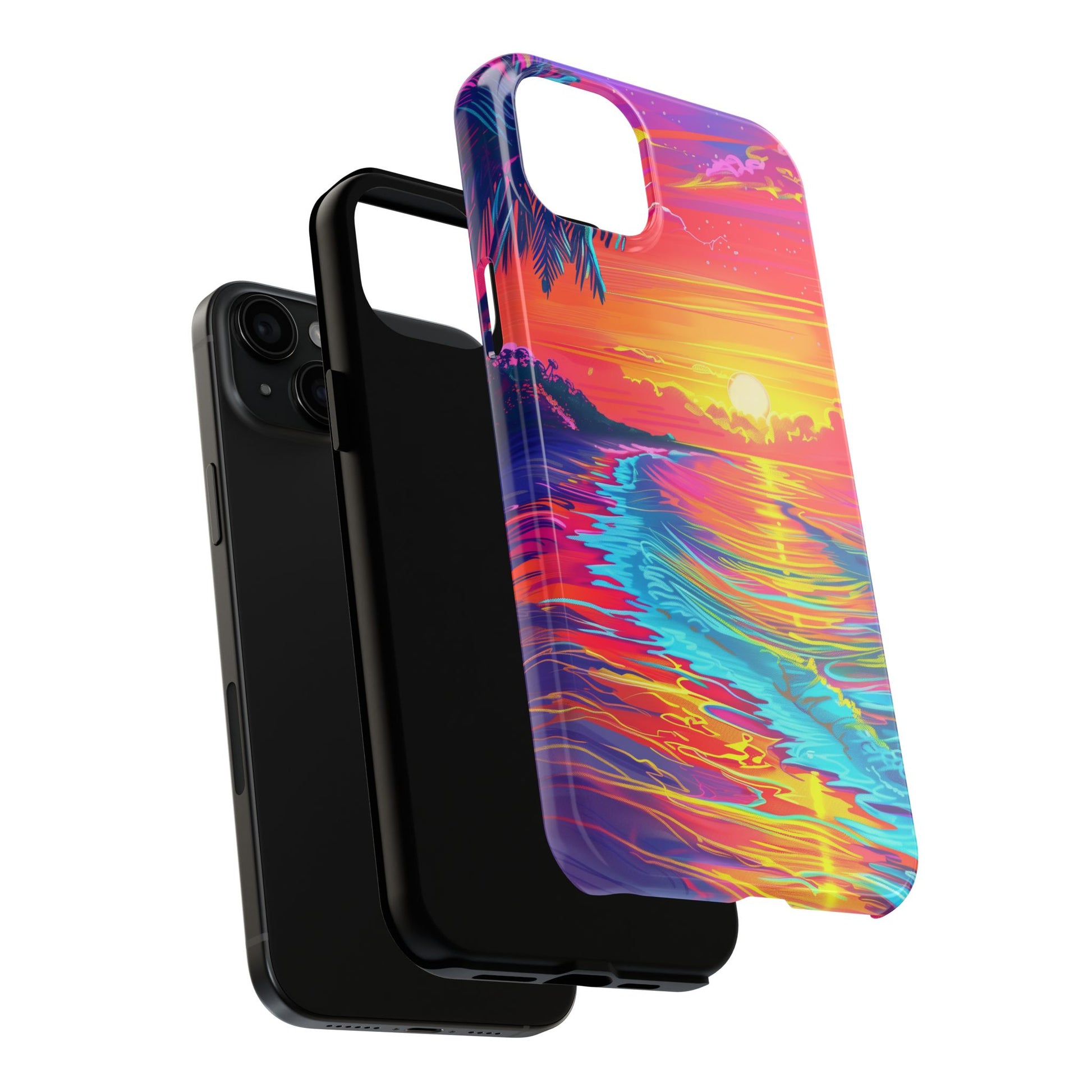 Tough Beach Sunrise Phone Case - Durable Case Lisa Frank Inspired Beach Art - Vibrant Beach Design - Colorful Phone Case for Beach Lovers