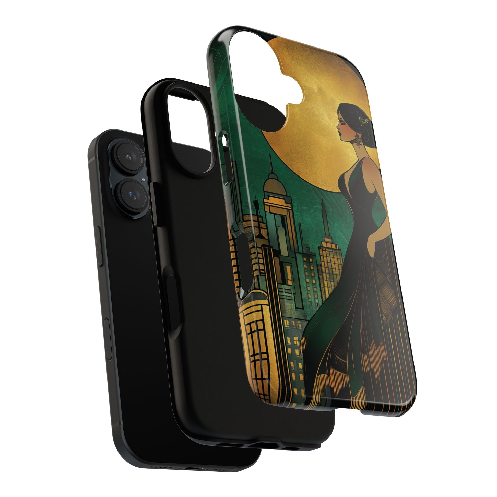 Custom Art Deco Flapper Woman Phone Case 1920s Art Nouveau Design in Emerald & Gold Alphonse Mucha Style Gatsby Style Poster