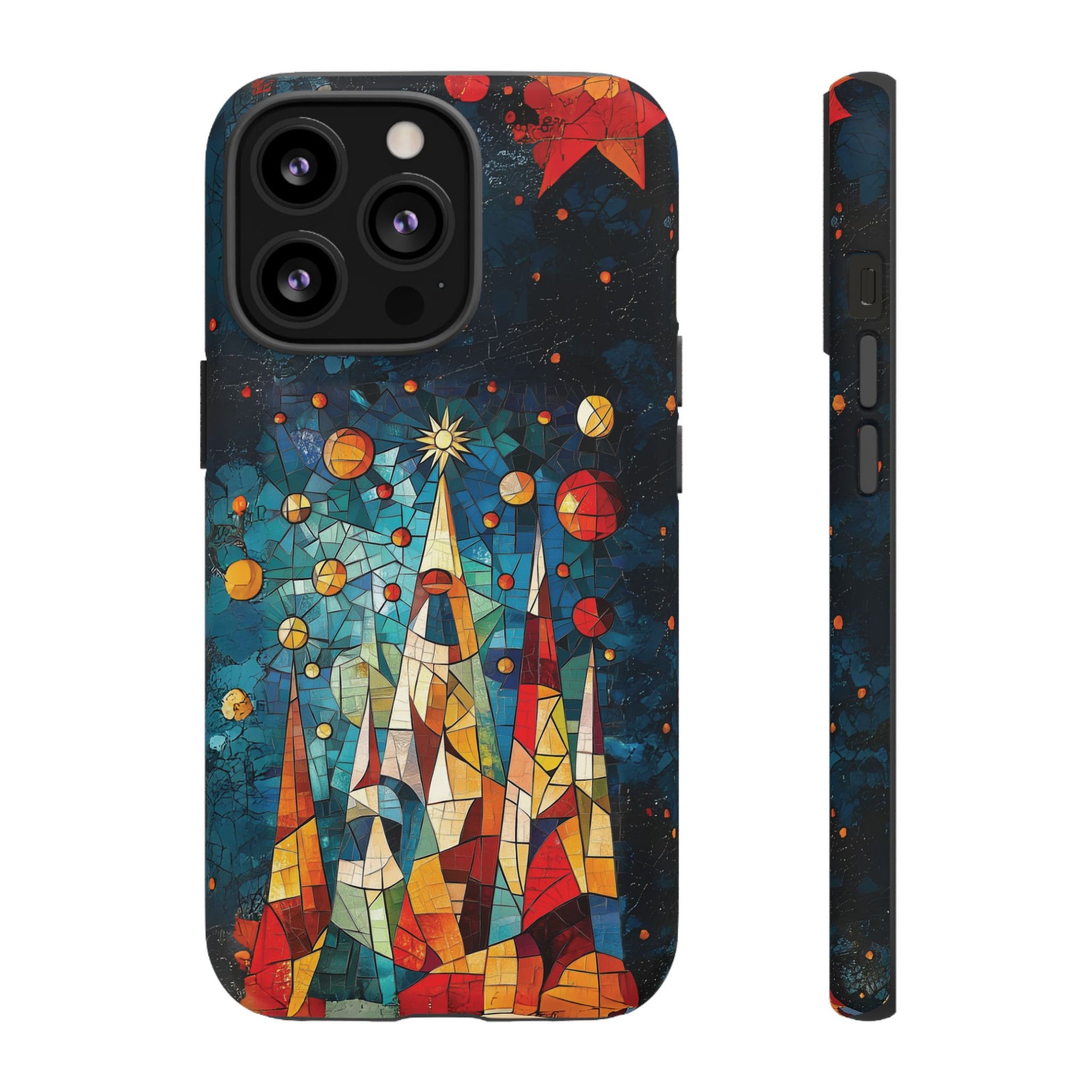 Mosaic Festive Christmas Tree Grove Art Deco Stained Glass Phone Case Rankin Style MidMod Design iPhone 13 14 15 16 Pro Max Pixel Galaxy