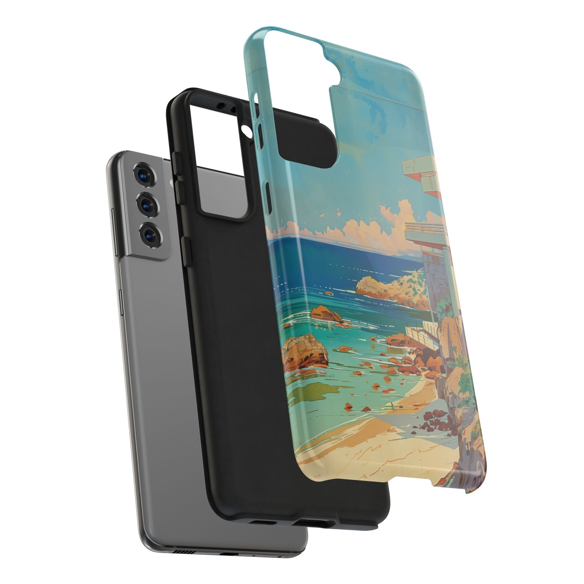 Retro Beach Scene Phone Case, Vintage Tropical Ocean iPhone Case, Summer Beach Phone Cover for iPhone, iphone 15 pro max
