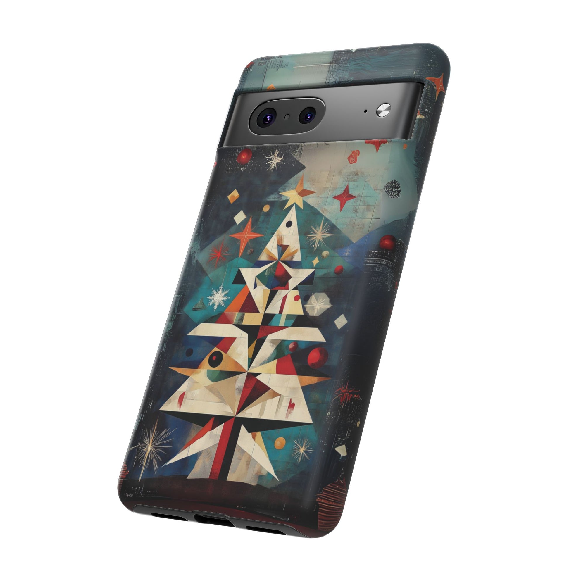 Mosaic Festive Christmas Tree Art Deco Stained Glass Phone Case Rankin Bass Style MidMod Design iPhone 13 14 15 16 Pro Max Pixel Galaxy