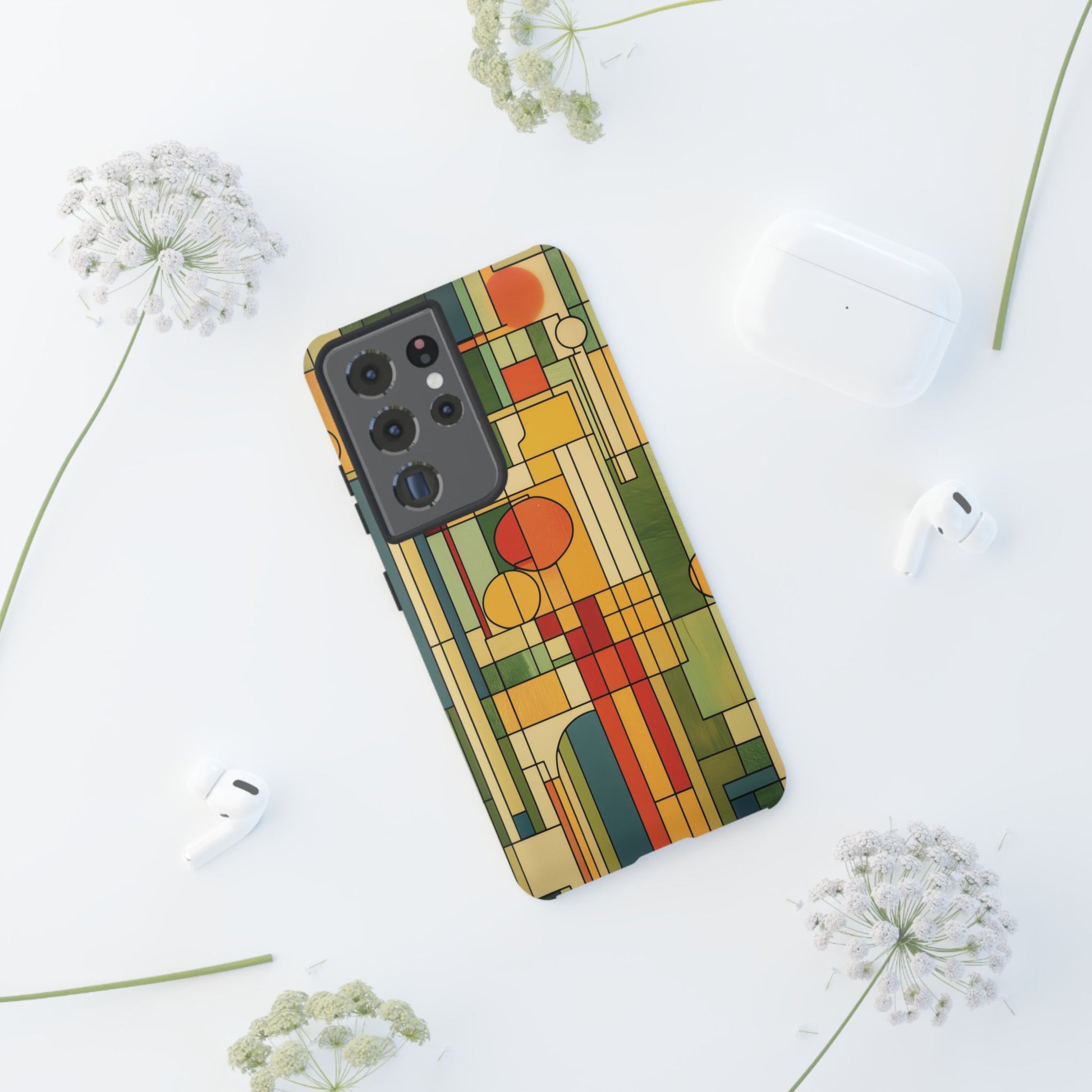 Frank Lloyd Wright Inspired Prairie Style Usonian Phone Case Geometric Stained Glass Art Deco 13 14 15 16 iPhone Pro Max Galaxy Pixel