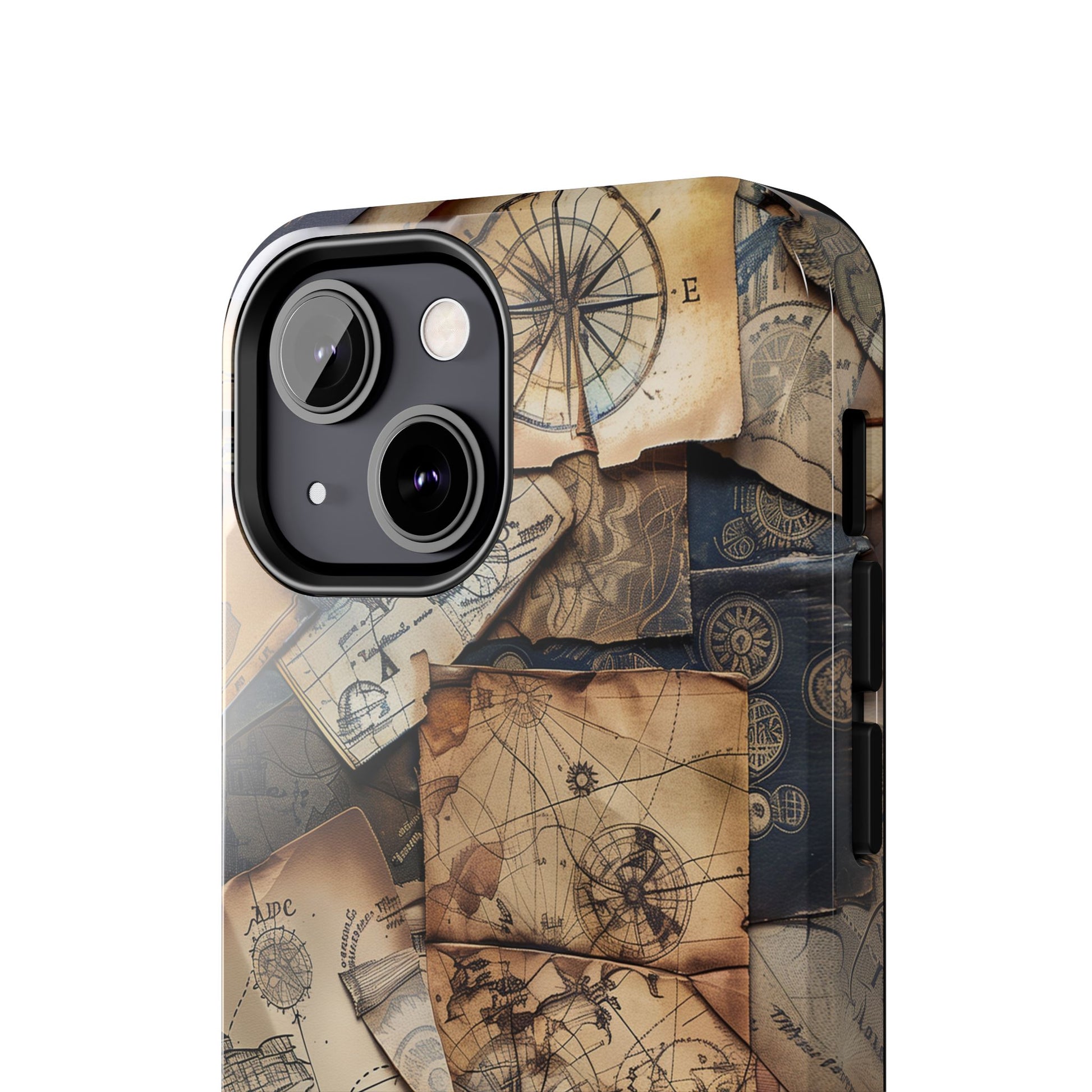 Double Layer Adventure Phone Case - Protective Phone Case Vintage Map and Compass Design - Dual Layer Case with Map Print
