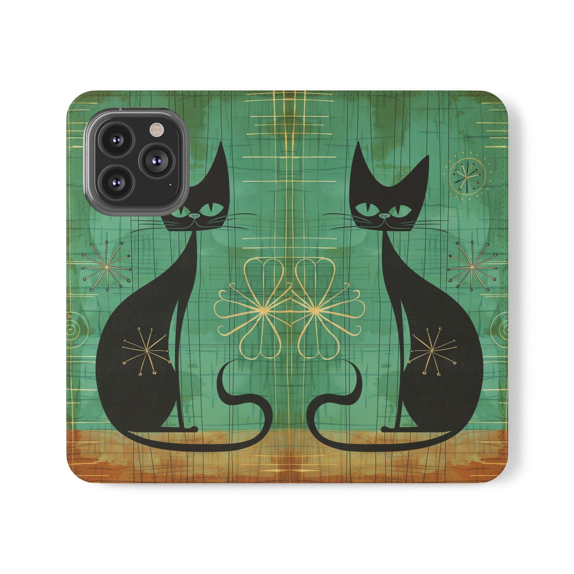 Mid-Century Modern Flip Case, Mid Mod Phone Case, Atomic Cats Case, Retro Chic Smartphone Cover, Android, Apple, Samsung Atomic Cats