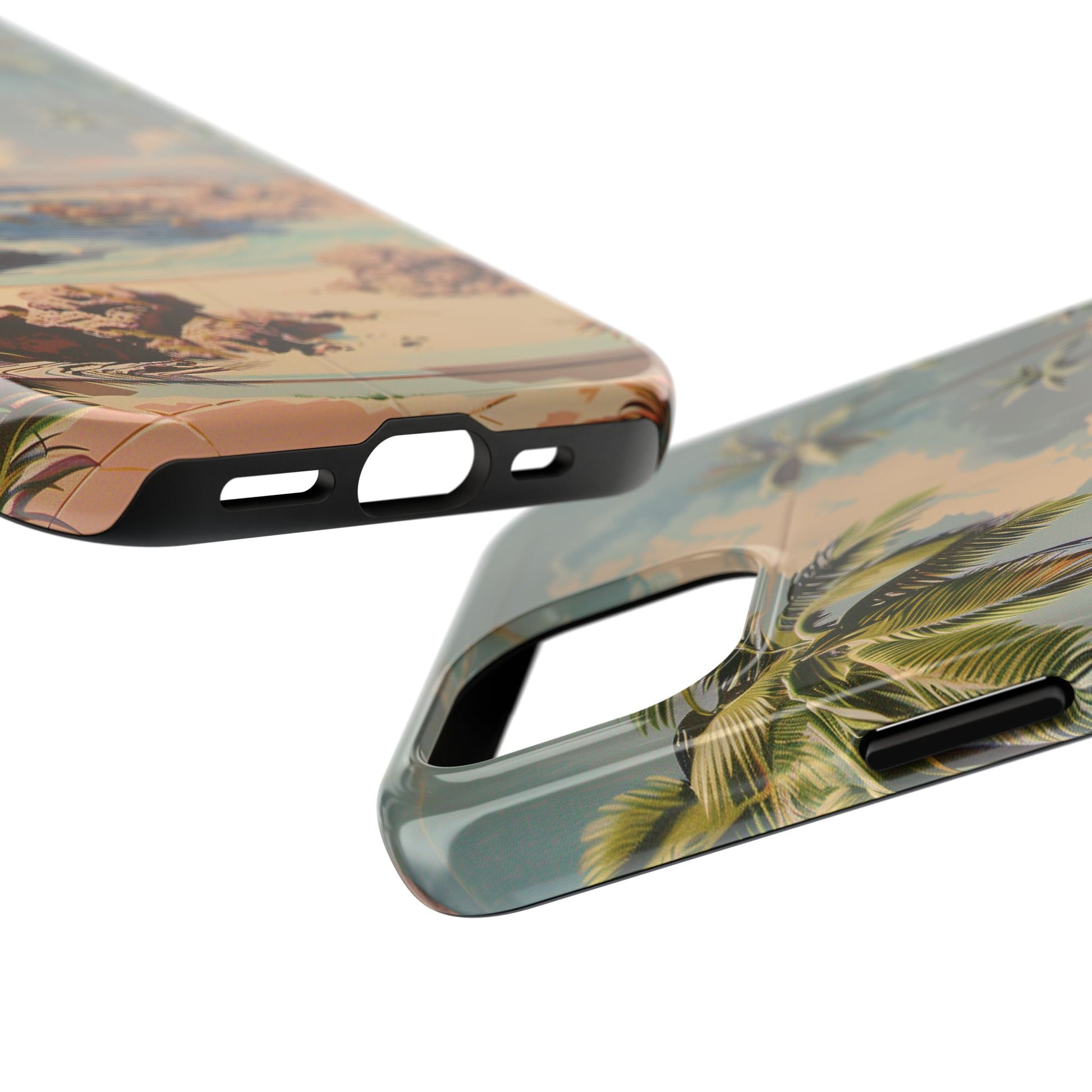Beach Scene Phone Case Retro Vintage Tropical Ocean Summer Surfing Tiki iPhone 13 14 15 16 Pro Max Galaxy S24