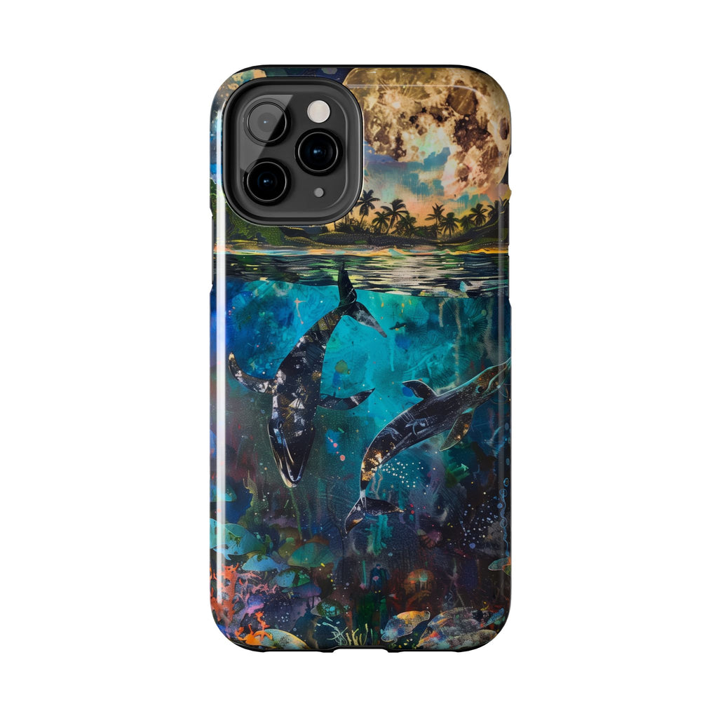Abstract Moonlit Whales Underwater Phone Case - Durable and Stunning Protective Cover