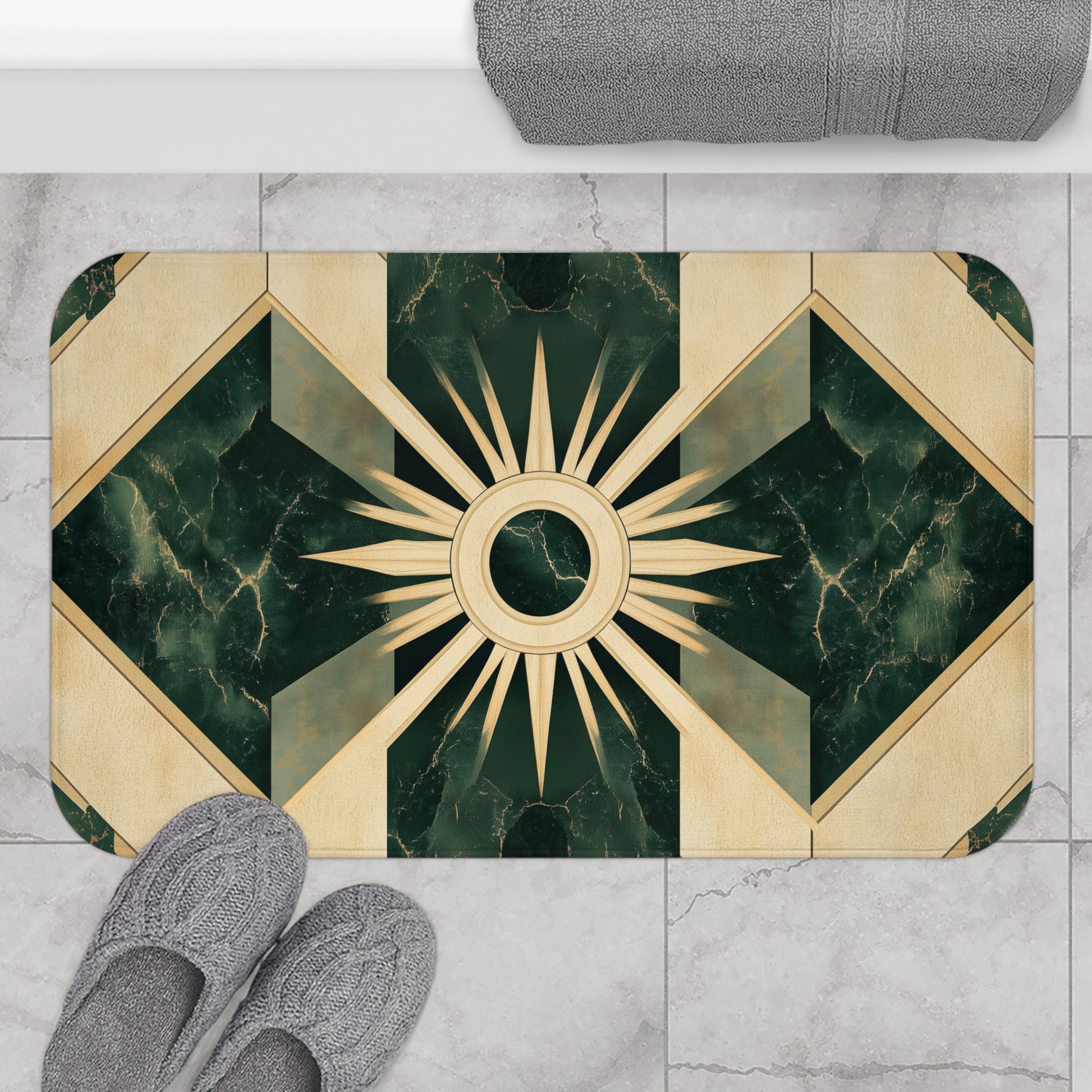 Art Deco Green Bath Mat Tamara Lempicka Style Marble Gold Frank Lloyd Wright Vintage Bathroom Decor Unique Housewarming Gift Luxury