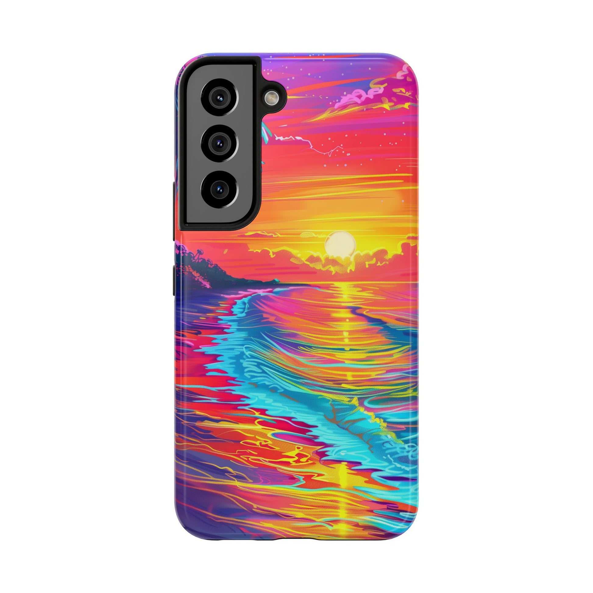 Tough Beach Sunrise Phone Case - Durable Case Lisa Frank Inspired Beach Art - Vibrant Beach Design - Colorful Phone Case for Beach Lovers