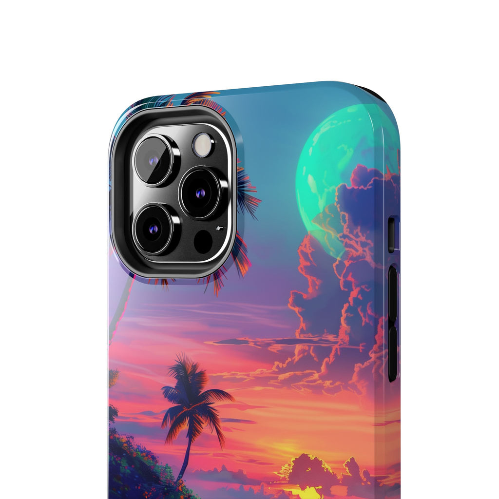 Tough Beach Scene Phone Case - Durable Phone Cover with Lisa Frank Inspired Beach Art - Protective Case with Vibrant Beach Design