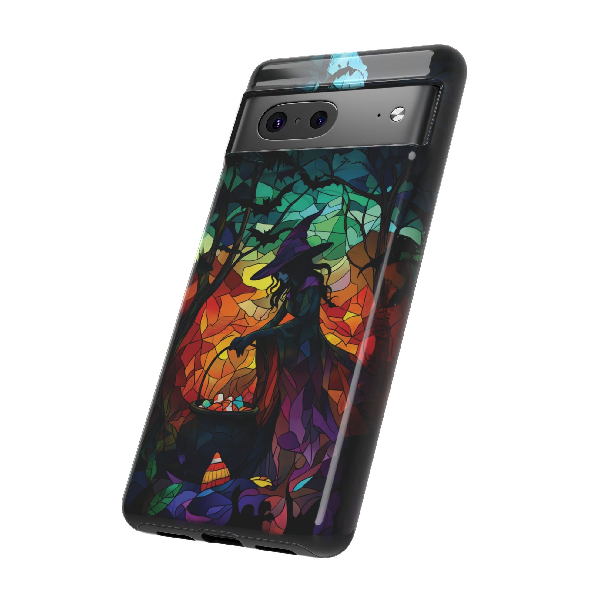 Halloween Witch Stained Glass Dark Academia Spooky Fall Witchy Pumpkin Bats Seasonal Fall Mosaic Case iPhone 13 14 15 16 Pro Max