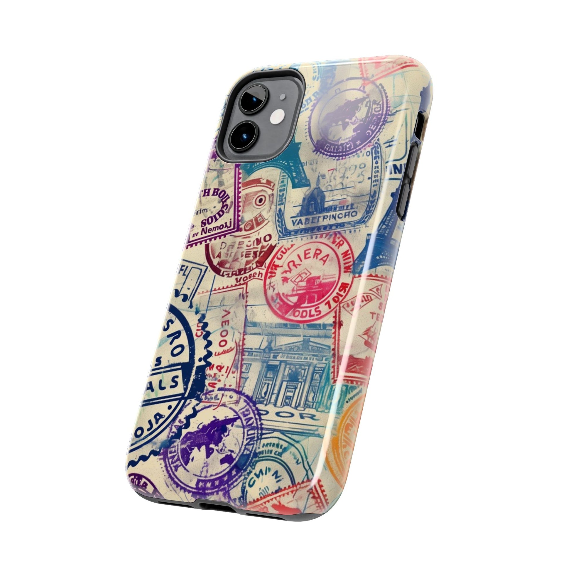 Travel Stamps Tough Phone Case - Durable Vintage Travel Stamps Design - Adventure Inspired Phone Case - Protective Case with travel stamps