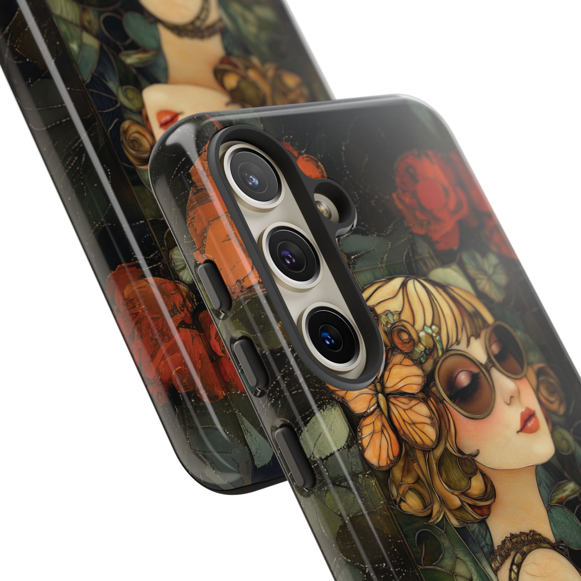 Butterfly Art Deco Flapper Woman Mosaic Phone Case 1920s Art Nouveau Design in Red Stained Glass Alphonse Mucha Style Gatsby Style Poster