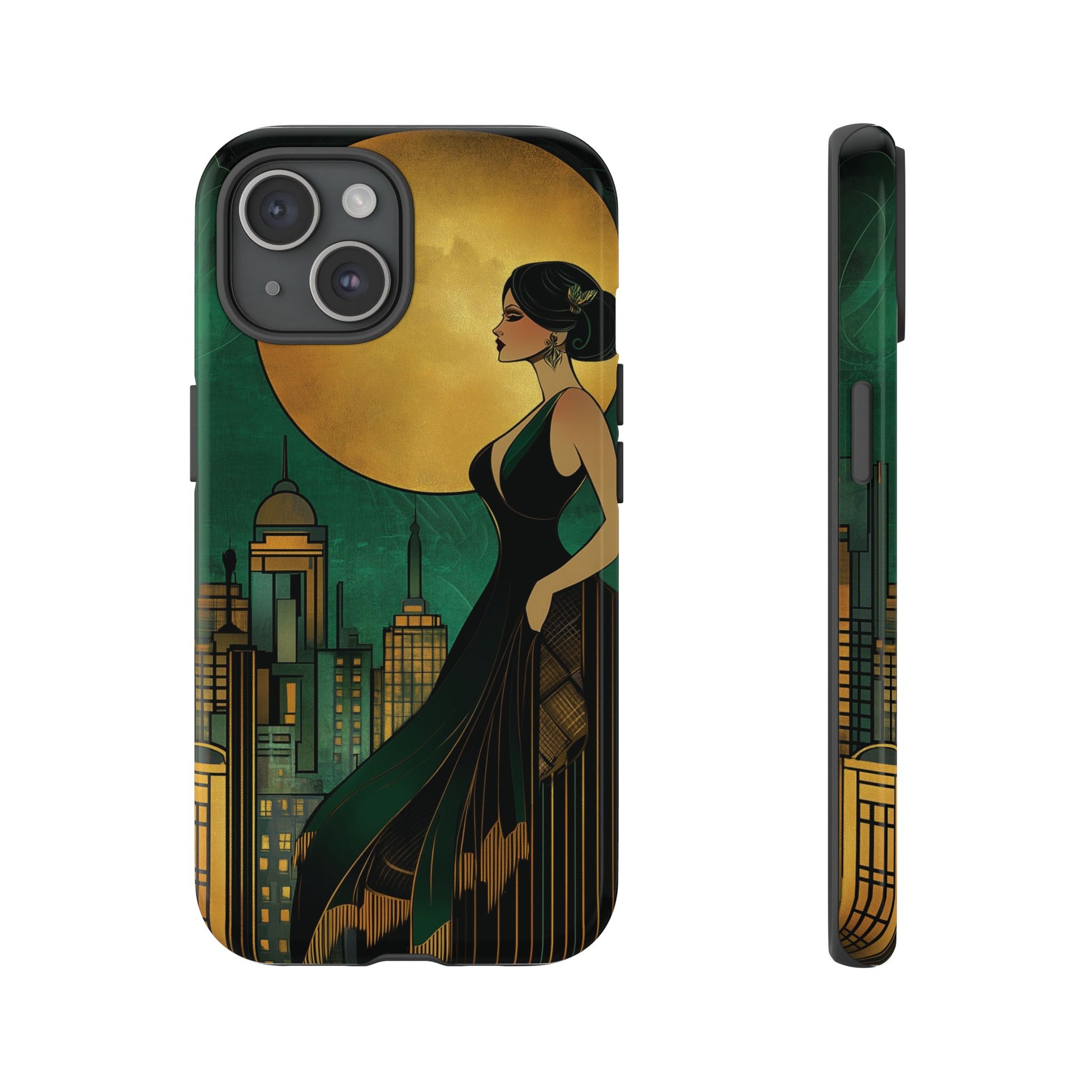 Custom Art Deco Flapper Woman Phone Case 1920s Art Nouveau Design in Emerald & Gold Alphonse Mucha Style Gatsby Style Poster