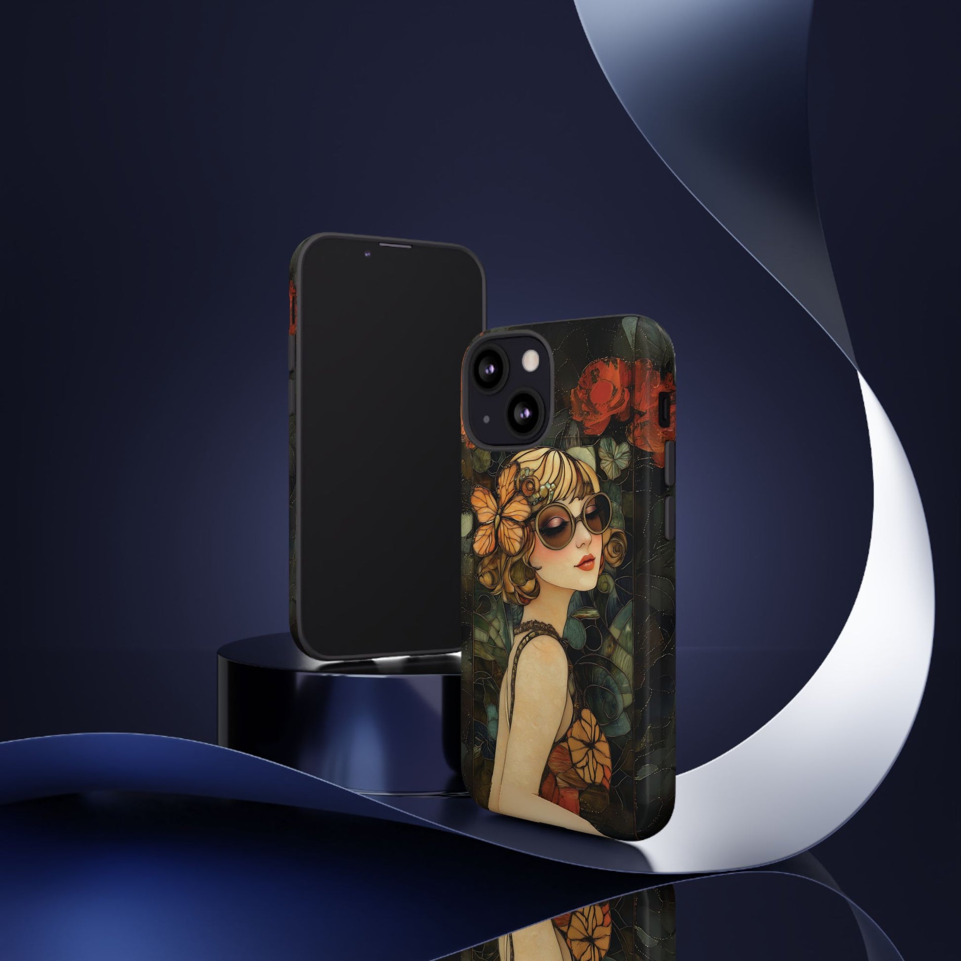 Butterfly Art Deco Flapper Woman Mosaic Phone Case 1920s Art Nouveau Design in Red Stained Glass Alphonse Mucha Style Gatsby Style Poster