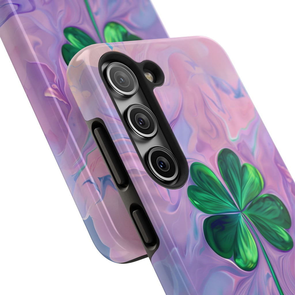 St Patrick's Day Lucky Phone Case Four Leaf Clover Durable Phone Case Good Luck Charm Protective iPhone 13 14 15 16 Pro Max Plus Galaxy