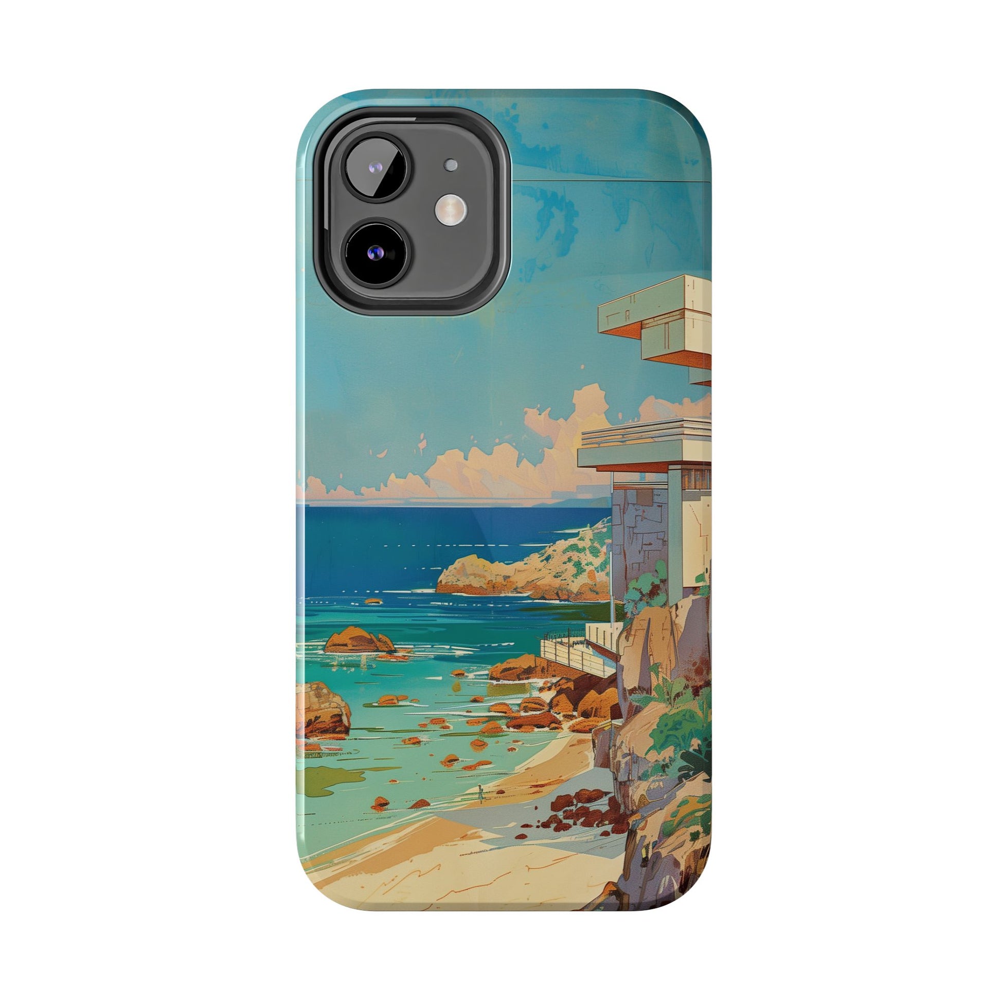 Retro Beach Scene Phone Case, Vintage Tropical Ocean iPhone Case, Summer Beach Phone Cover for iPhone, iphone 15 pro max