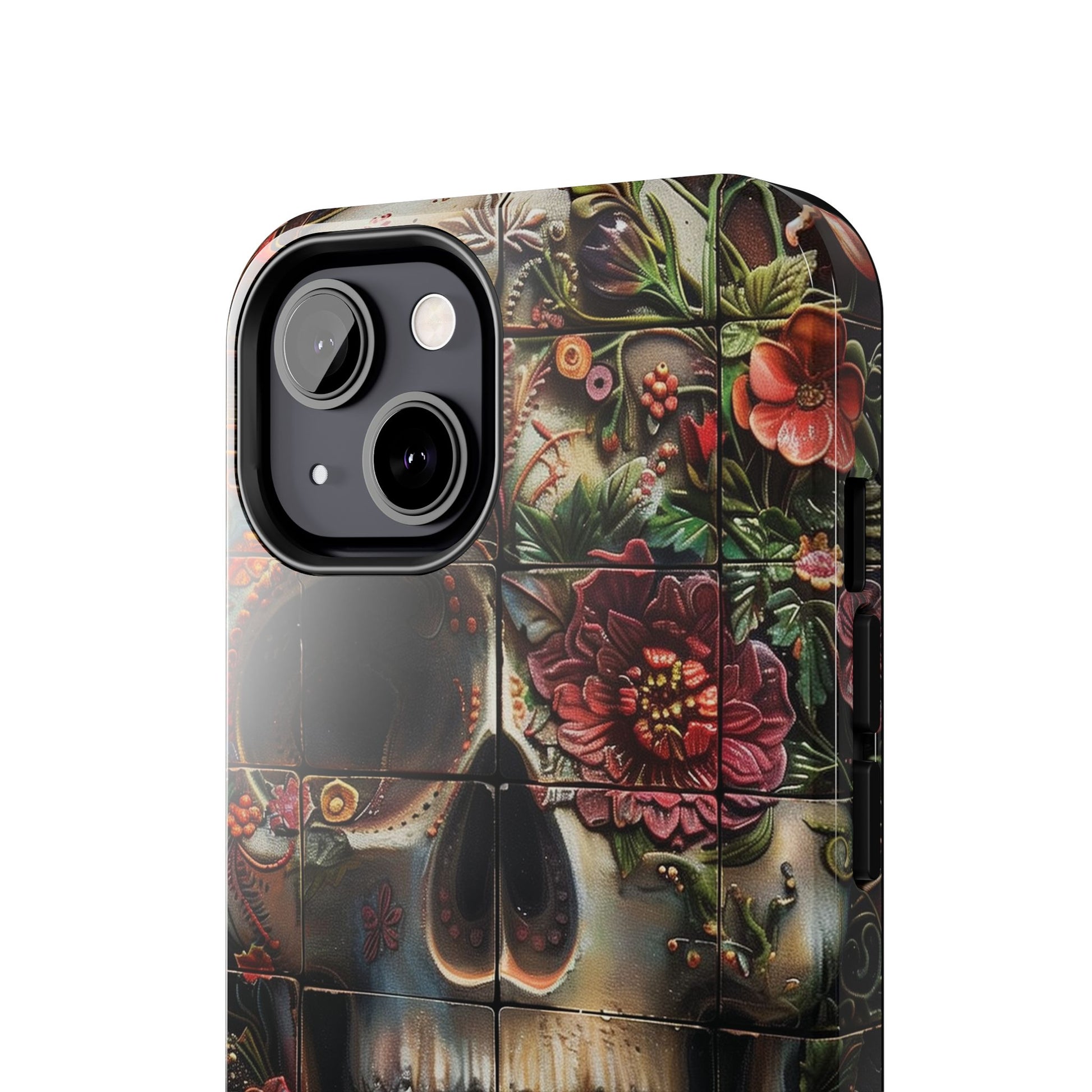 Sugar Skull Phone Case Flowers and Skeletons, Halloween Cottagecore Day of the Dead, Dia de Los Muertos Gothic, iPhone 15 Spooky Case