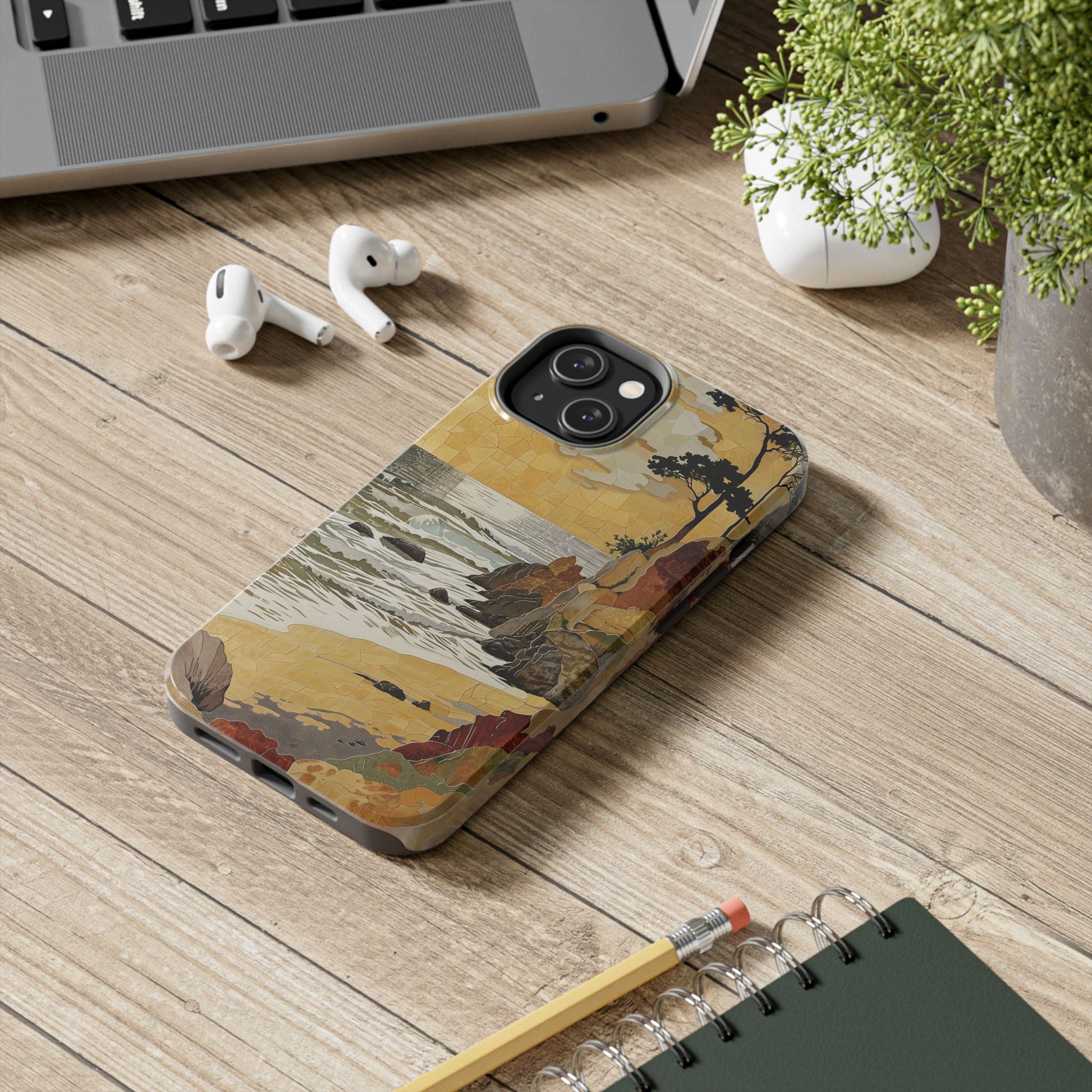 Retro Beach Scene Phone Case, Vintage Tropical Ocean iPhone Case, Summer Beach Phone Cover for iPhone, iphone 15 pro max