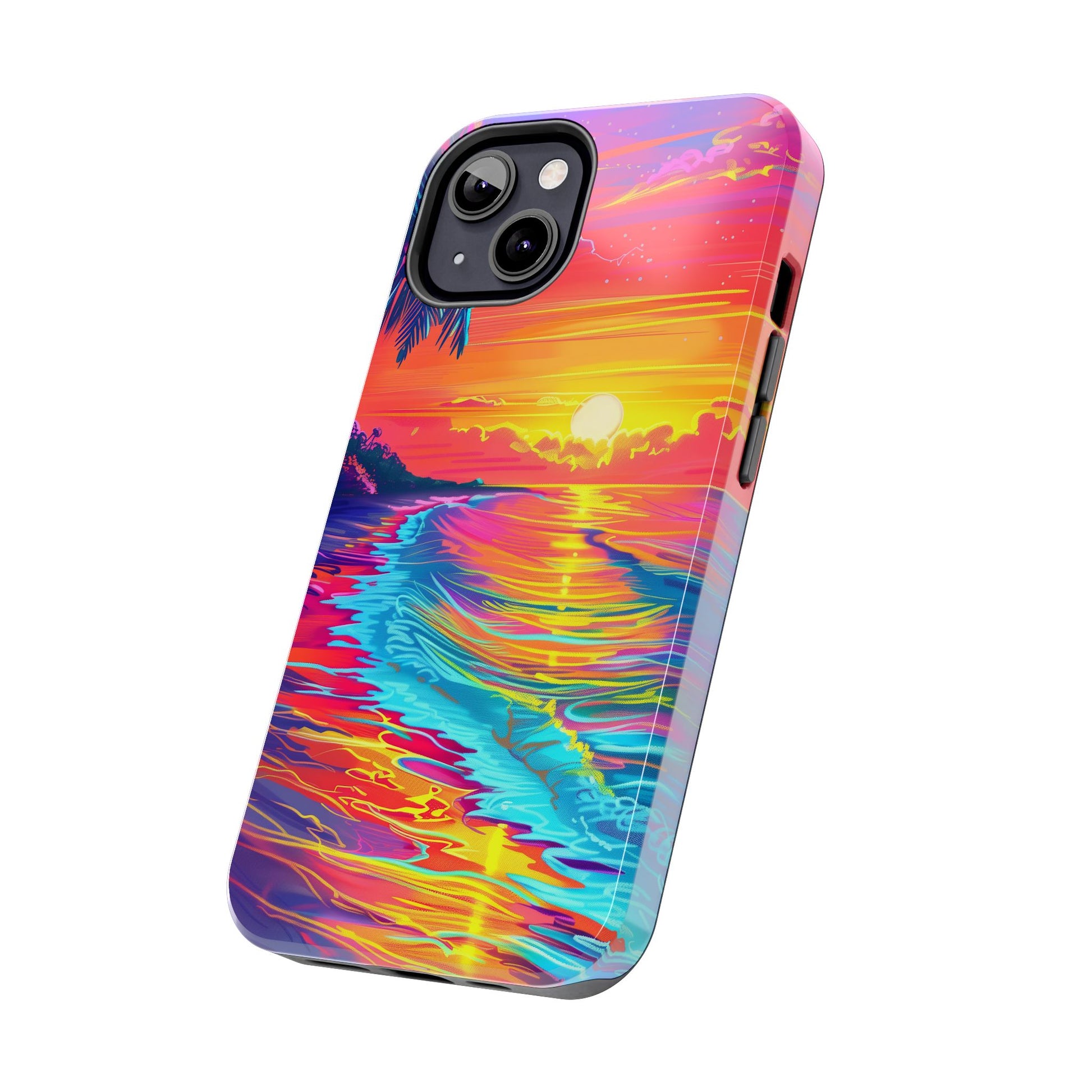 Tough Beach Sunrise Phone Case - Durable Case Lisa Frank Inspired Beach Art - Vibrant Beach Design - Colorful Phone Case for Beach Lovers
