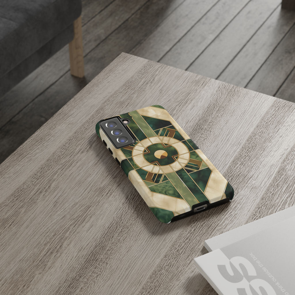 Green Frank Lloyd Wright Inspired Phone Case Geometric Elegance Stained Glass Art Deco Marble Gold 13 14 15 16 iPhone Pro Max Galaxy Pixel