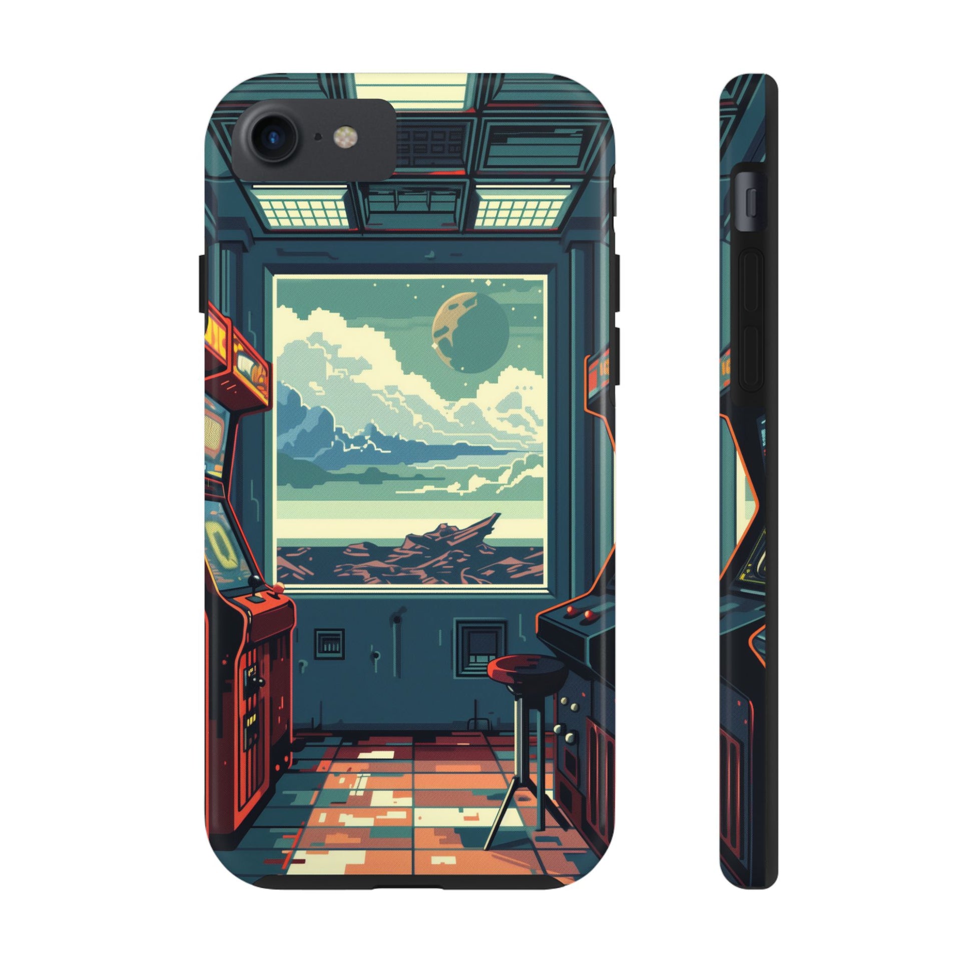 Durable iPhone Case with Outer Space Arcade Design - Protective Space Themed Cover - Fun and Sturdy Phone Accessory - Retro Gift