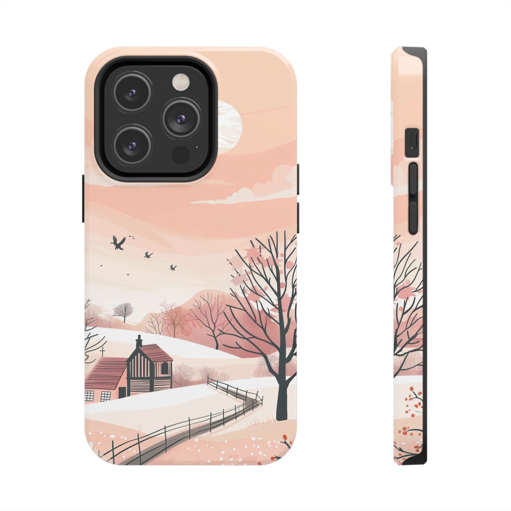 Cottagecore Countryside Sunset Phone Case Cottagecore Aesthetic, Tranquil Pastel Sky Gradient & Silhouette Trees, Whimsical Nature Art Cover