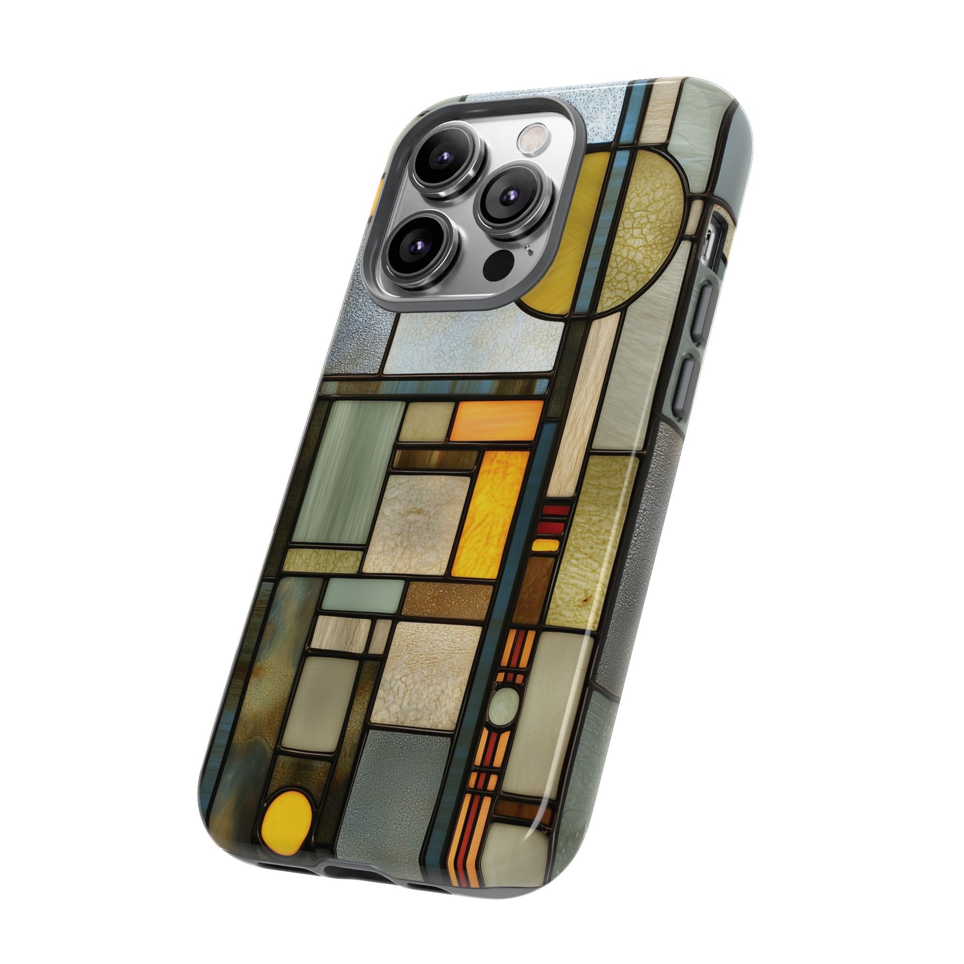 Green Art Deco Stained Glass Phone Case Frank Lloyd Wright Cottage Core Usonian Prairie Style Geometric Stylish  iPhone 14 15 16 Pro