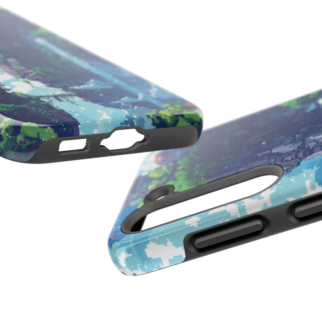 Pixel Art Video Game Landscapes Phone Case, Retro Gaming Pixelated Design, Geeky Gamer Phone Cover, Unique Video Game Art Accessories