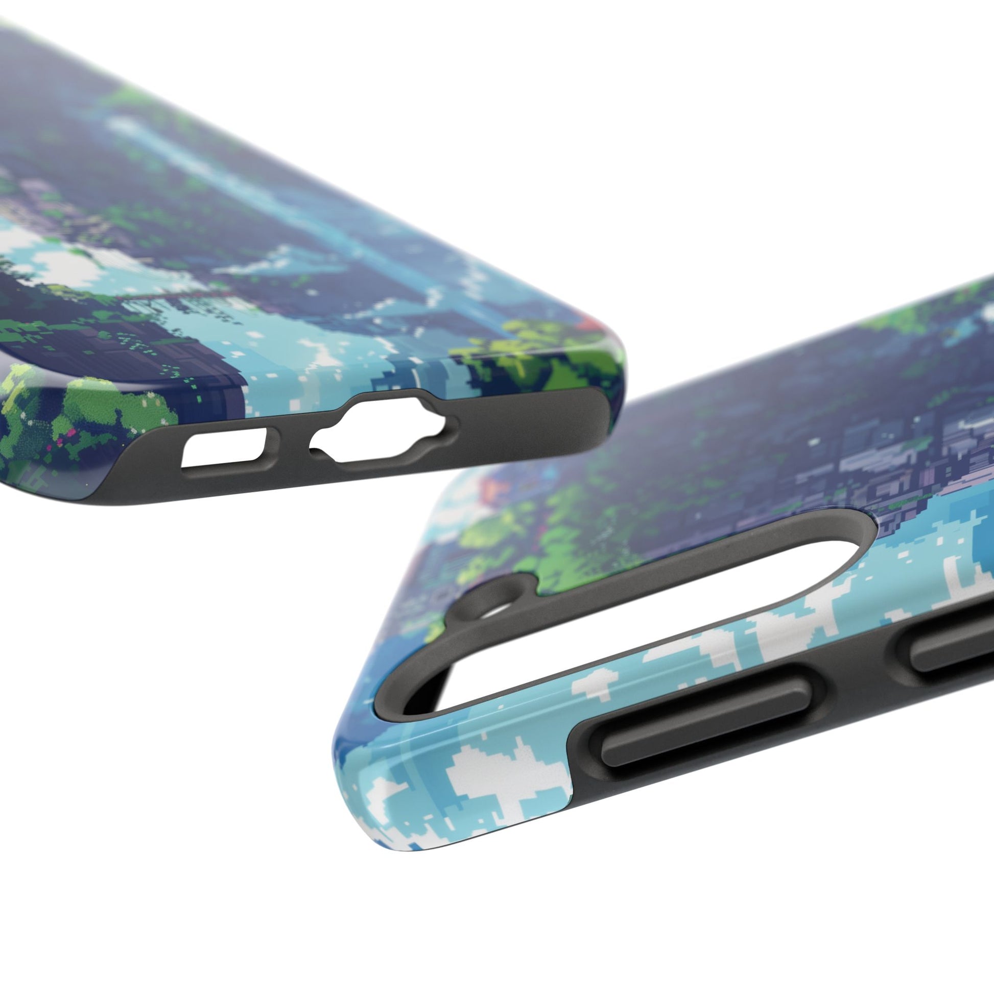 Pixel Art Video Game Landscapes Phone Case, Retro Gaming Pixelated Design, Geeky Gamer Phone Cover, Unique Video Game Art Accessories