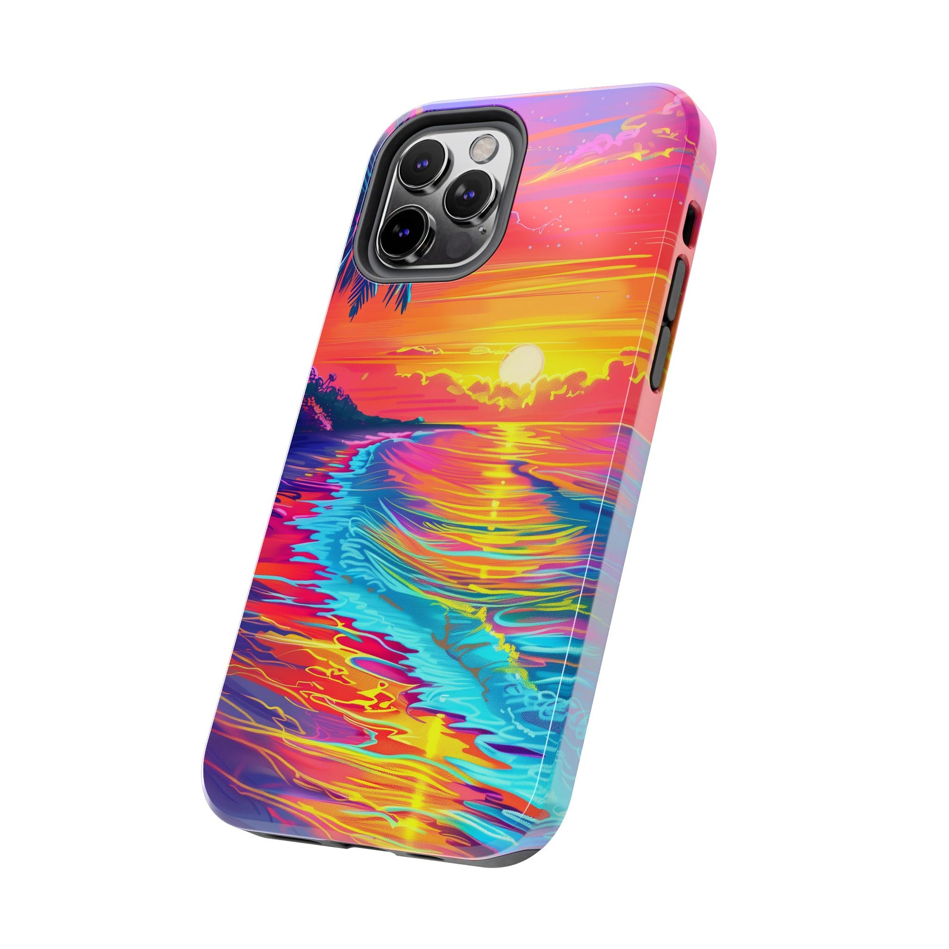 Tough Beach Sunrise Phone Case - Durable Case Lisa Frank Inspired Beach Art - Vibrant Beach Design - Colorful Phone Case for Beach Lovers