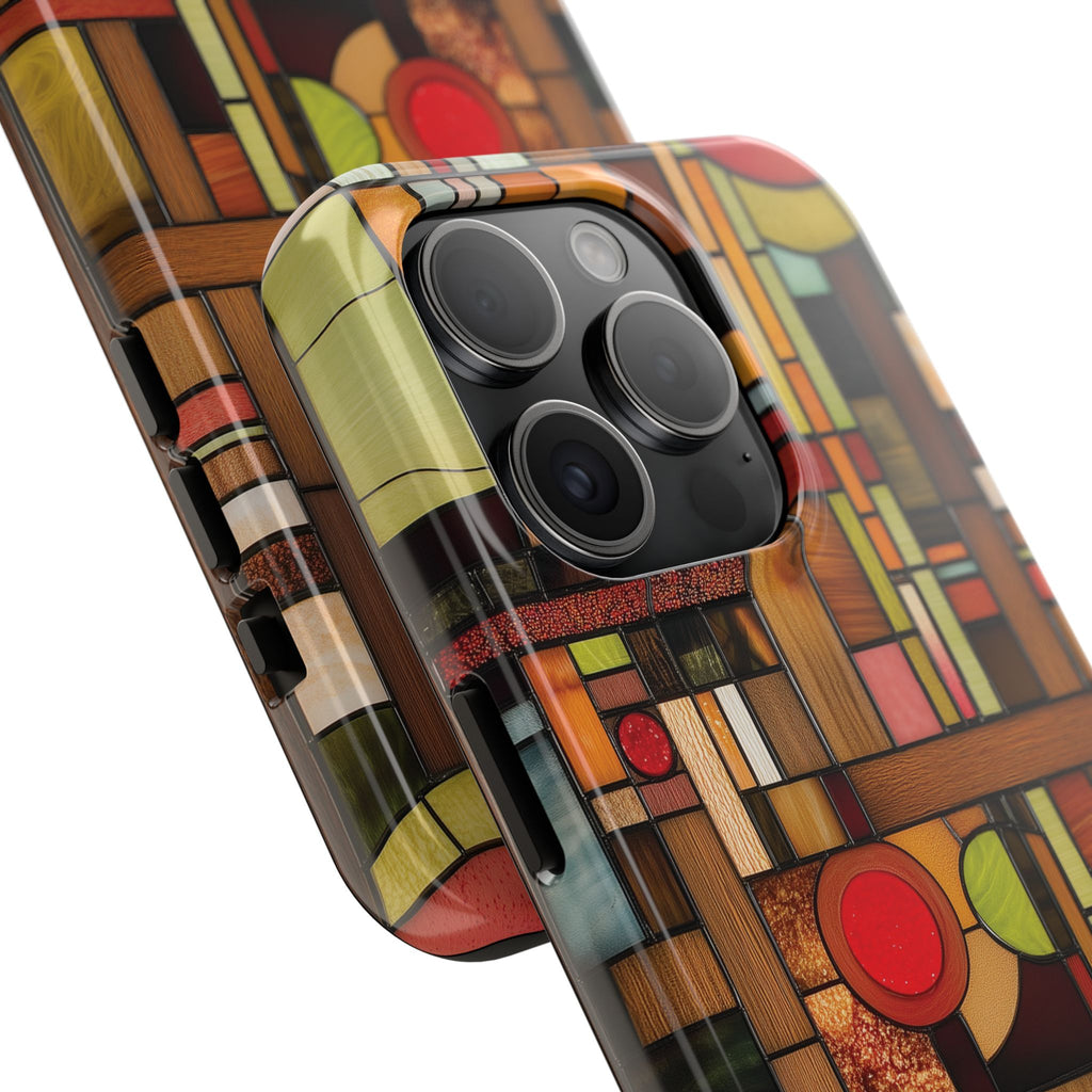 Stained Wood and Glass Phone Case Artistic iPhone Case Architectural Design, Art Deco iphone Case, iPhone 15 Pro Max