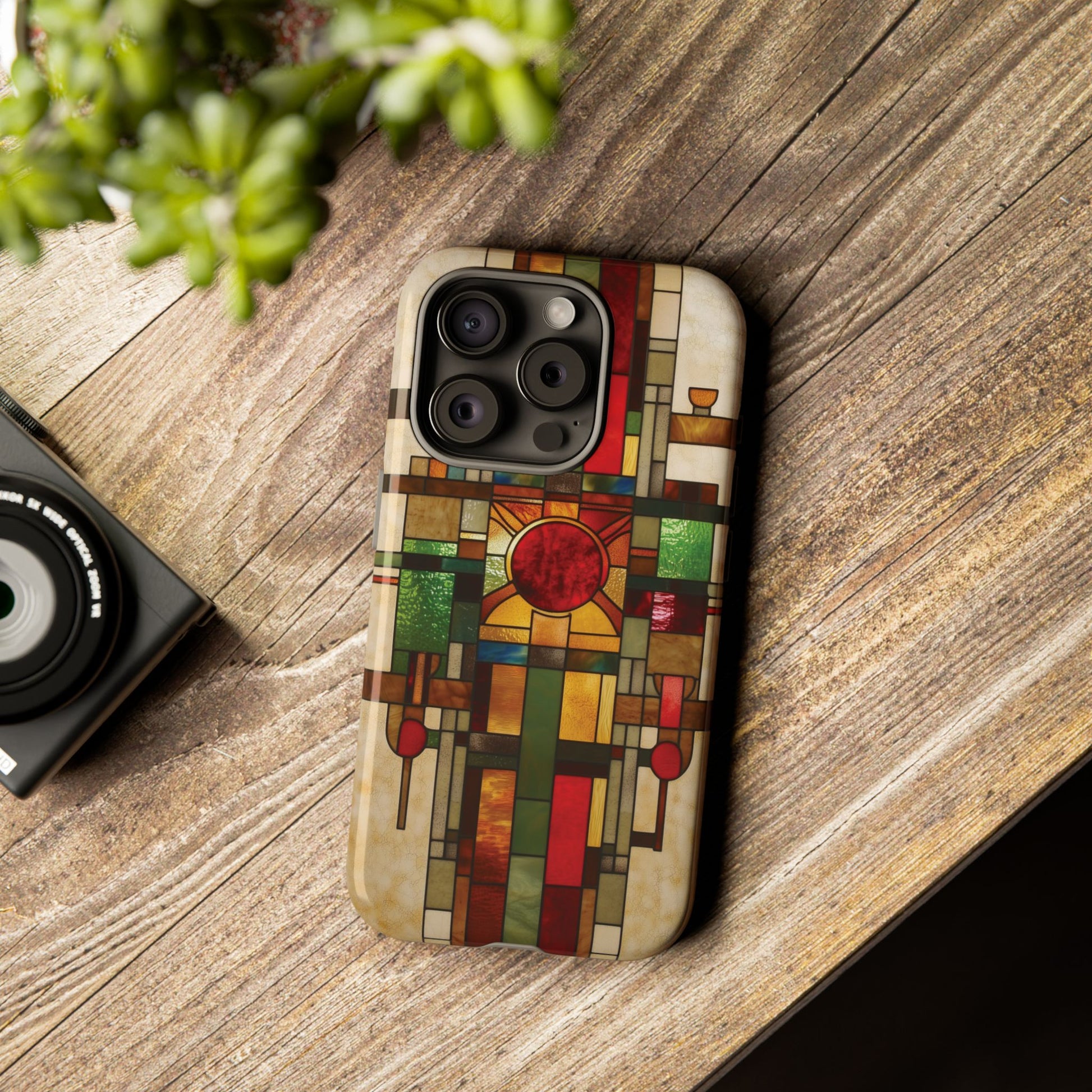 Art Deco Stained Glass Phone Case Frank Lloyd Wright Cottage Core Usonian Prairie Style Geometric Stylish  iPhone 14 15 16 Pro