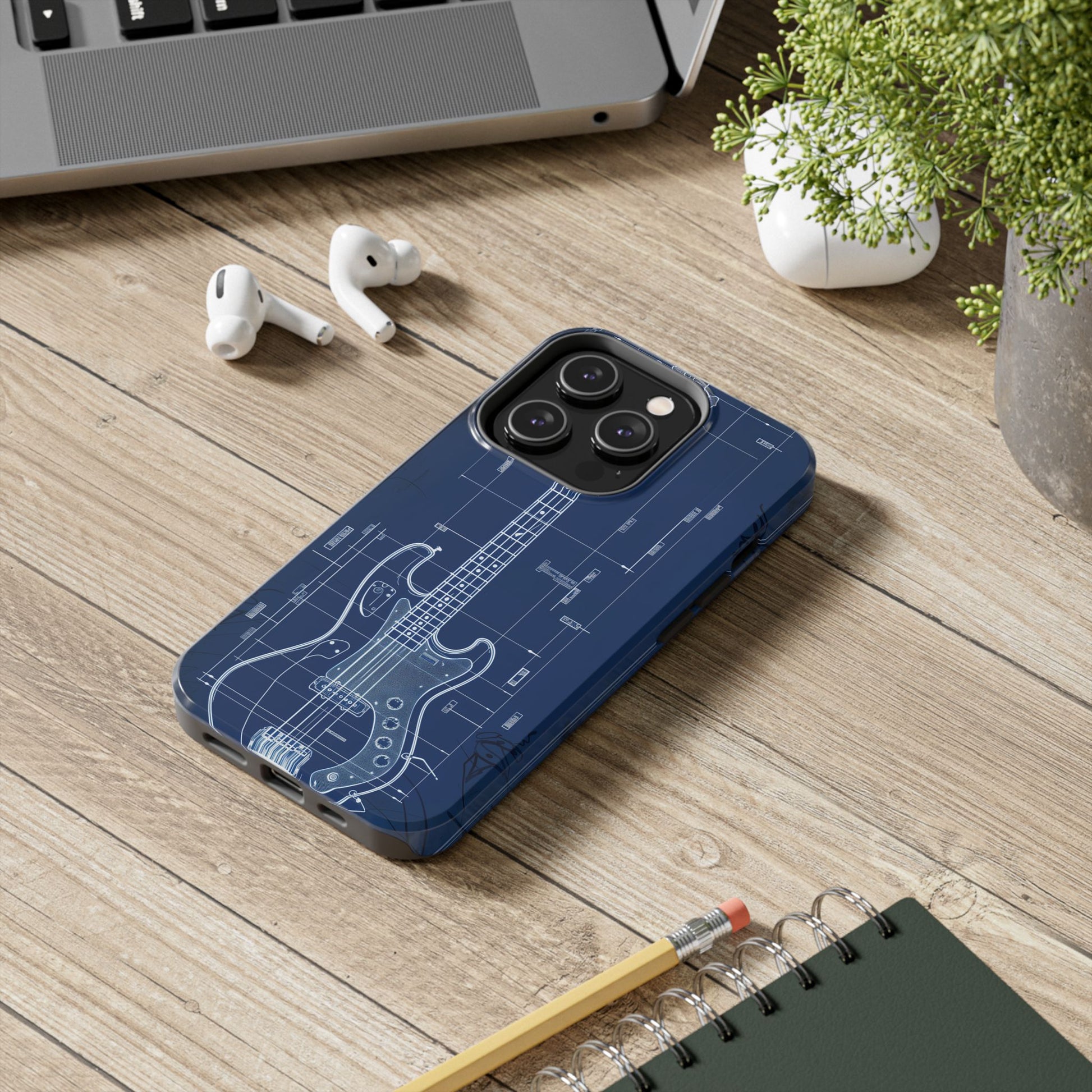Guitar Phone Case Blueprint Schematic Vintage Custom Design Fender Gibson Rickenbacker Custom Rock Music Phone Accessories Musician Gift