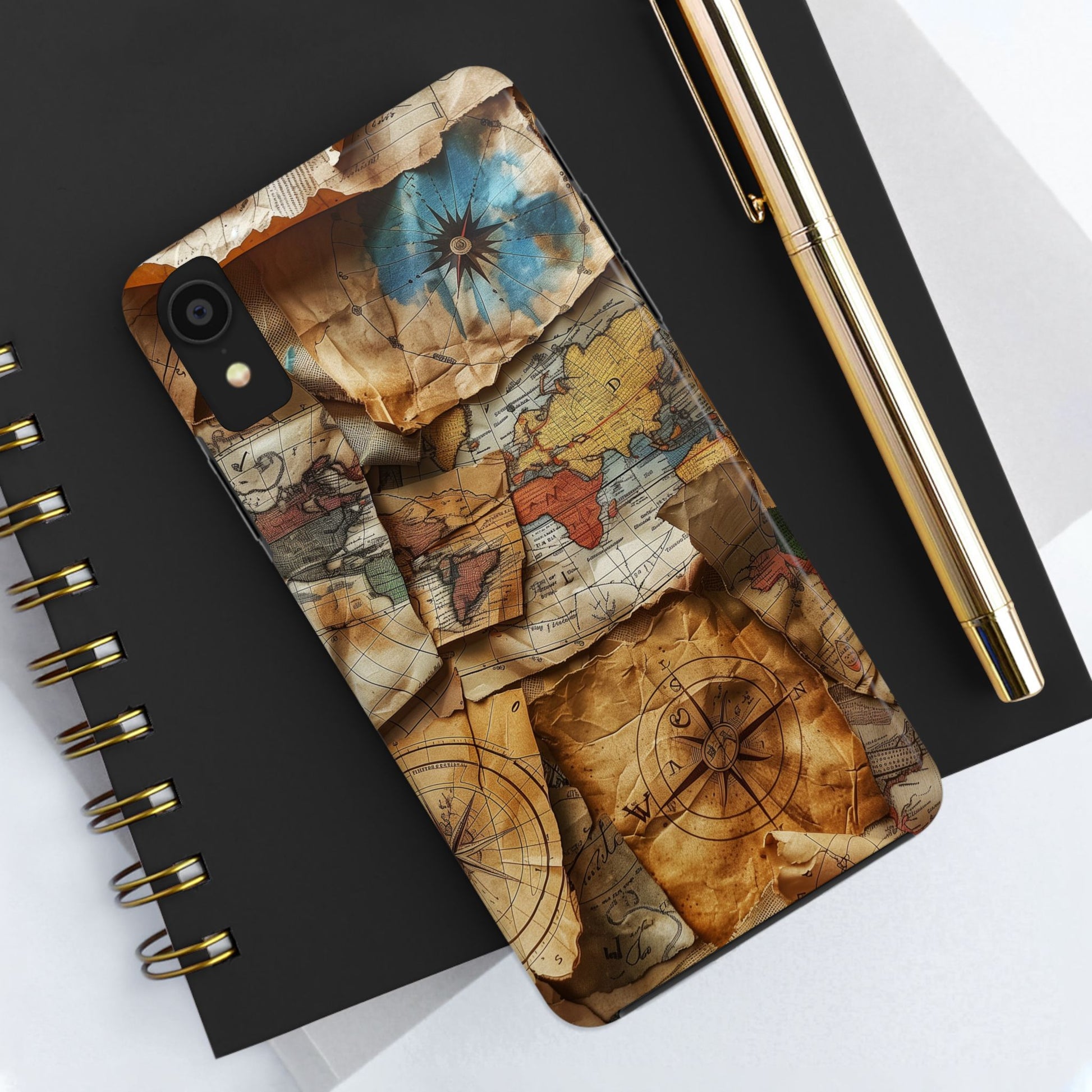 Double Layer Map Phone Case - Protective Phone Case Vintage Map Design - Durable Dual Layer Case with Map Print - Travel Inspired Phone Case