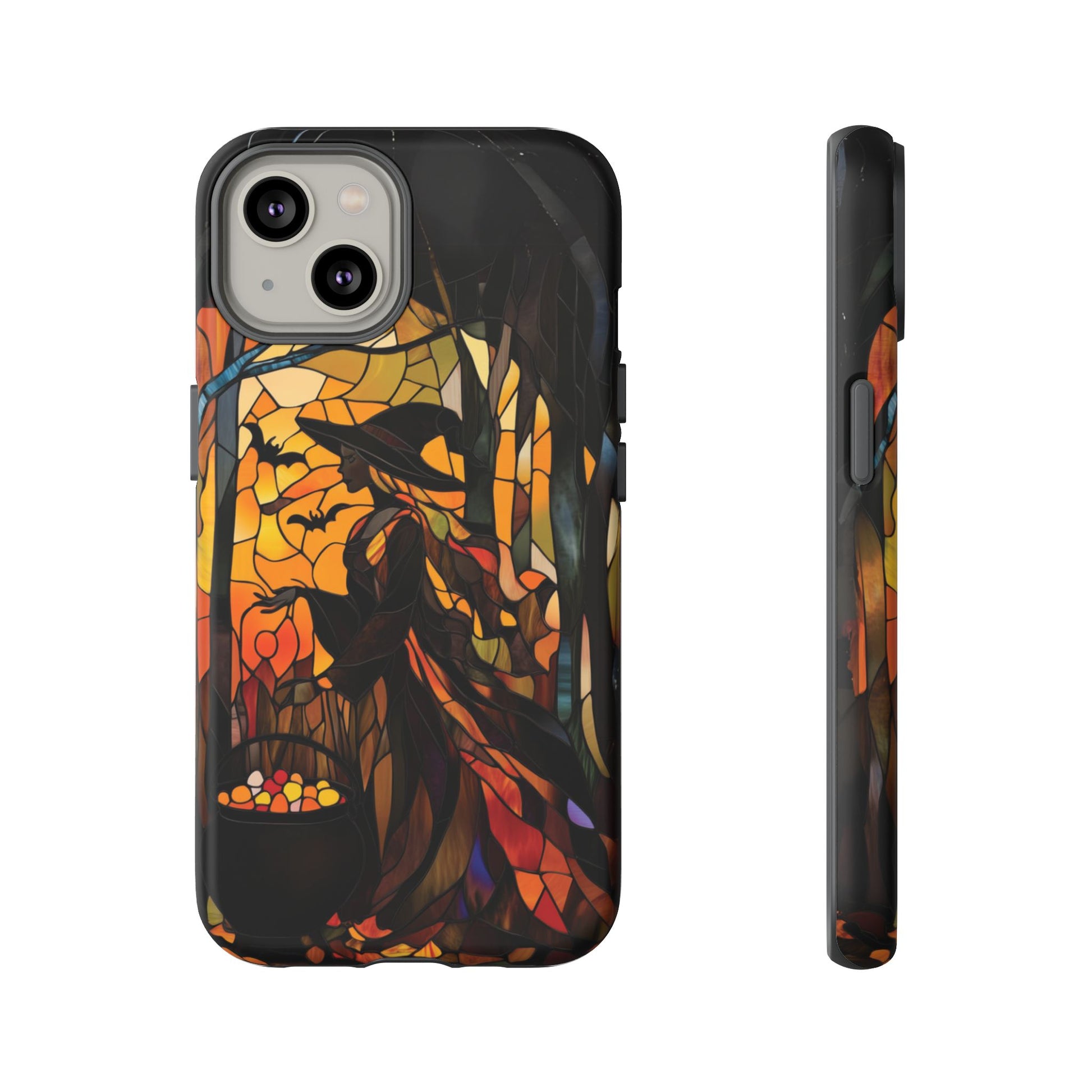 Halloween Witch Stained Glass Effect Dark Academia Spooky Fall Witchy Pumpkin Bats Seasonal Fall Mosaic Case iPhone 13 14 15 16 Pro Max