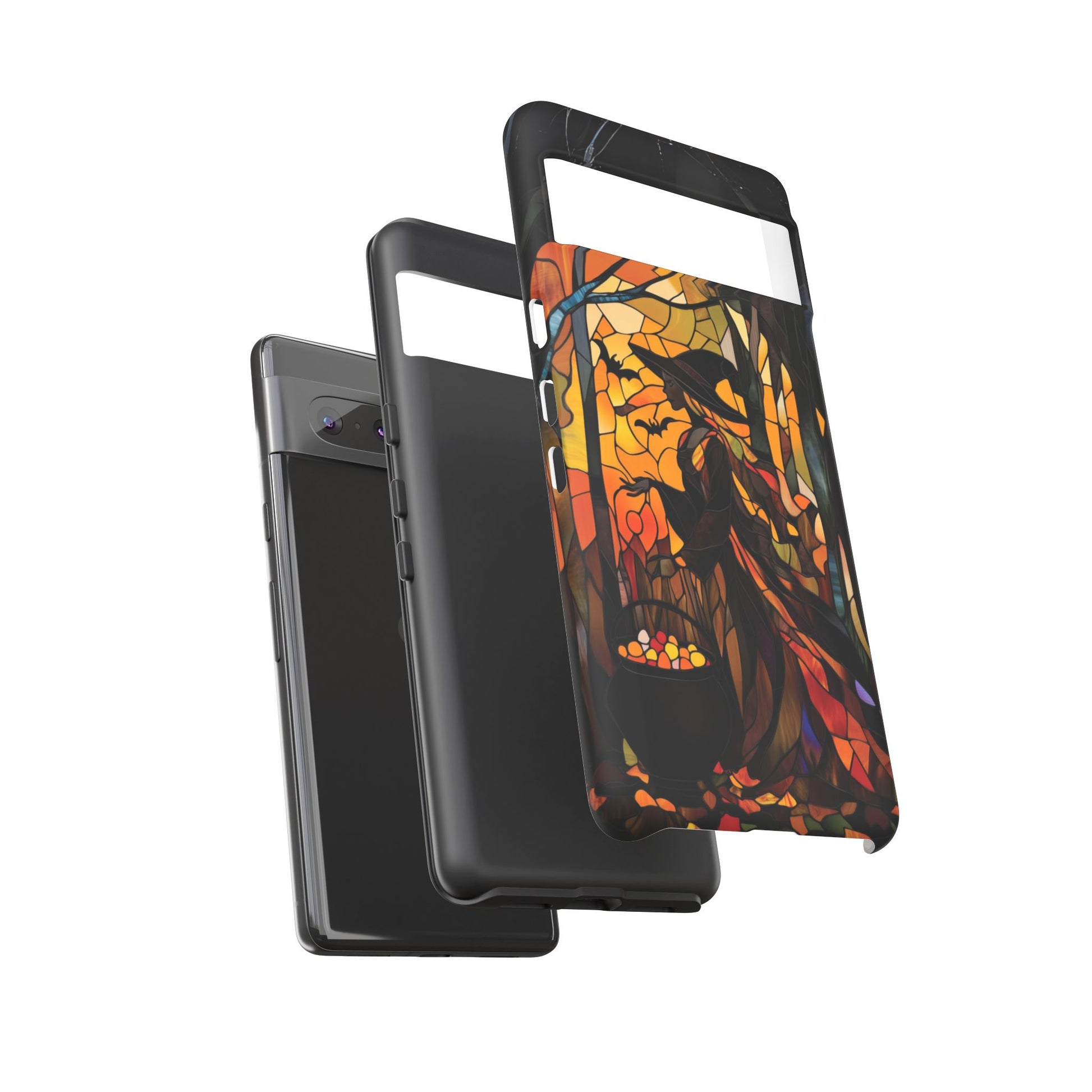 Halloween Witch Stained Glass Effect Dark Academia Spooky Fall Witchy Pumpkin Bats Seasonal Fall Mosaic Case iPhone 13 14 15 16 Pro Max