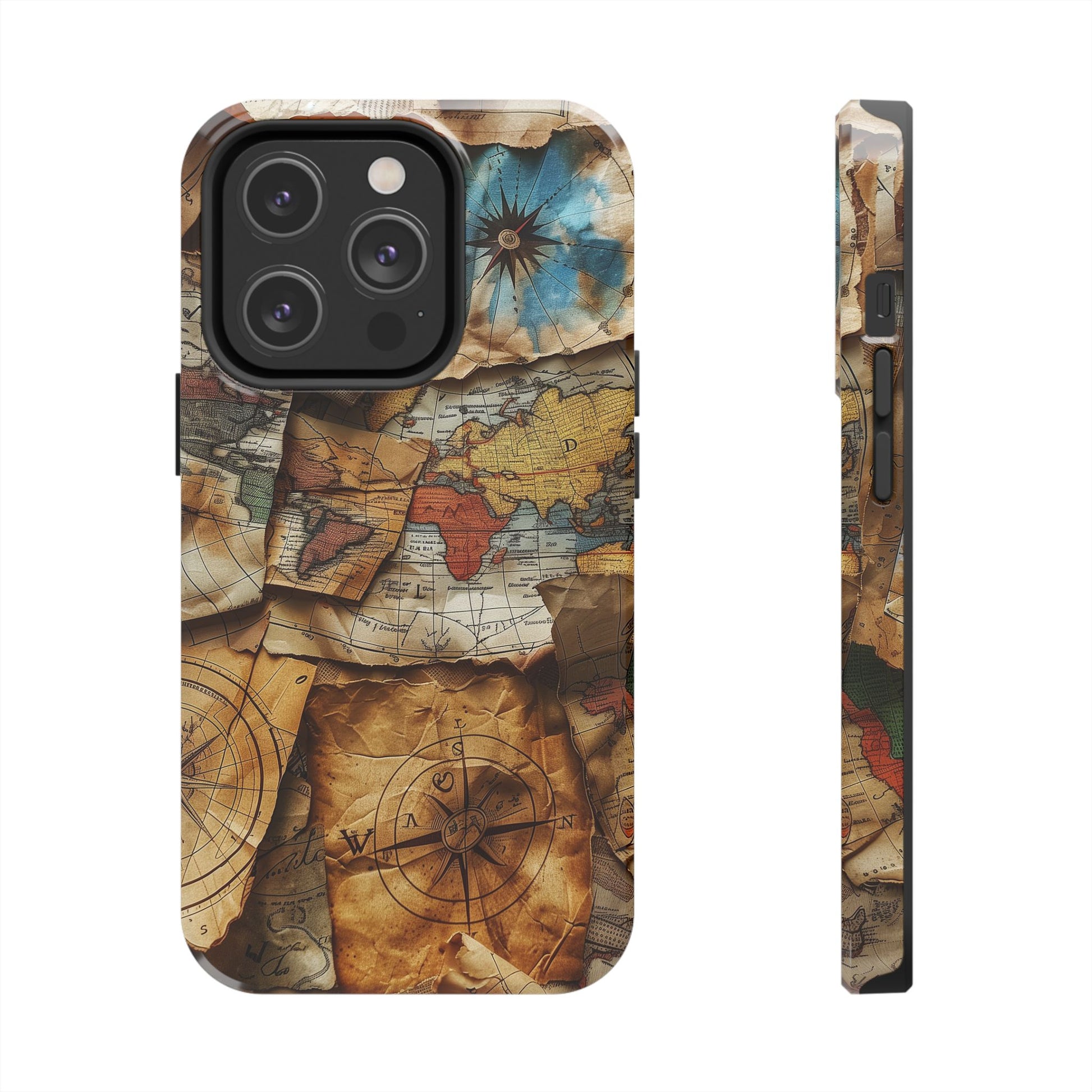 Double Layer Map Phone Case - Protective Phone Case Vintage Map Design - Durable Dual Layer Case with Map Print - Travel Inspired Phone Case