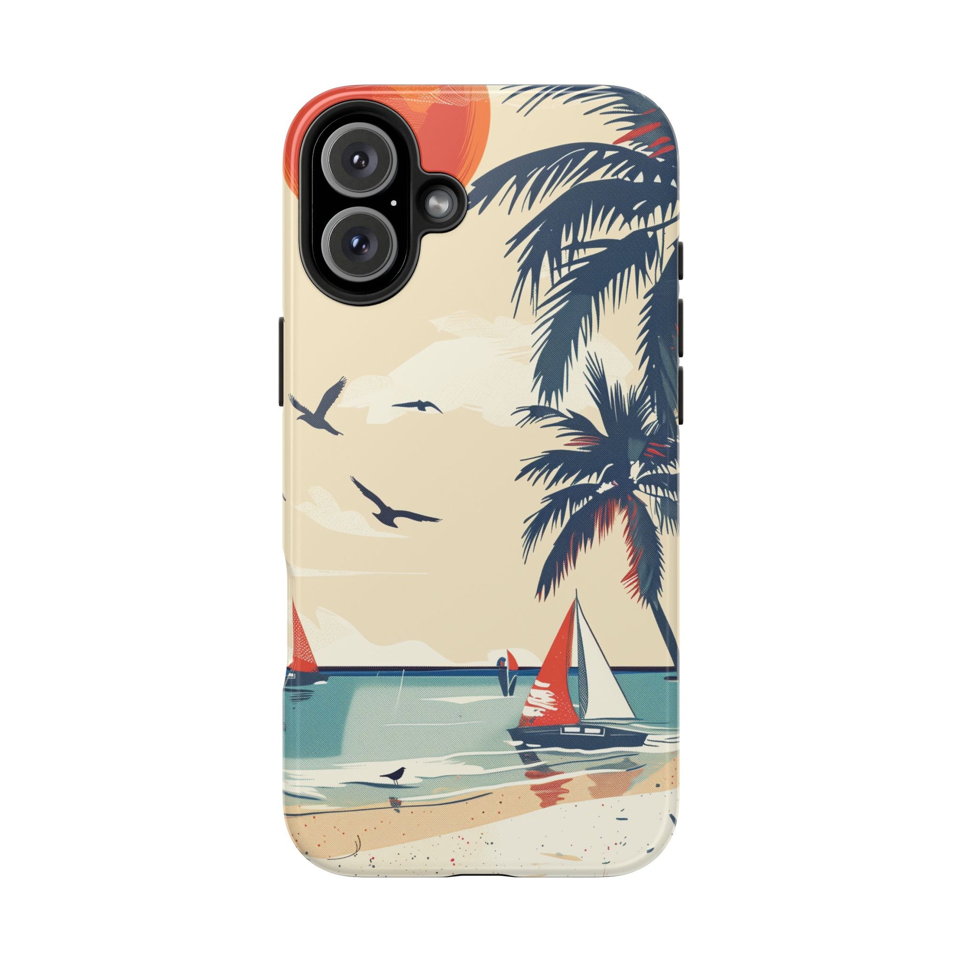 Retro Beach Scene Phone Case, Vintage Tropical Ocean iPhone Case, Summer Beach Phone Cover for iPhone, iphone 15 pro max