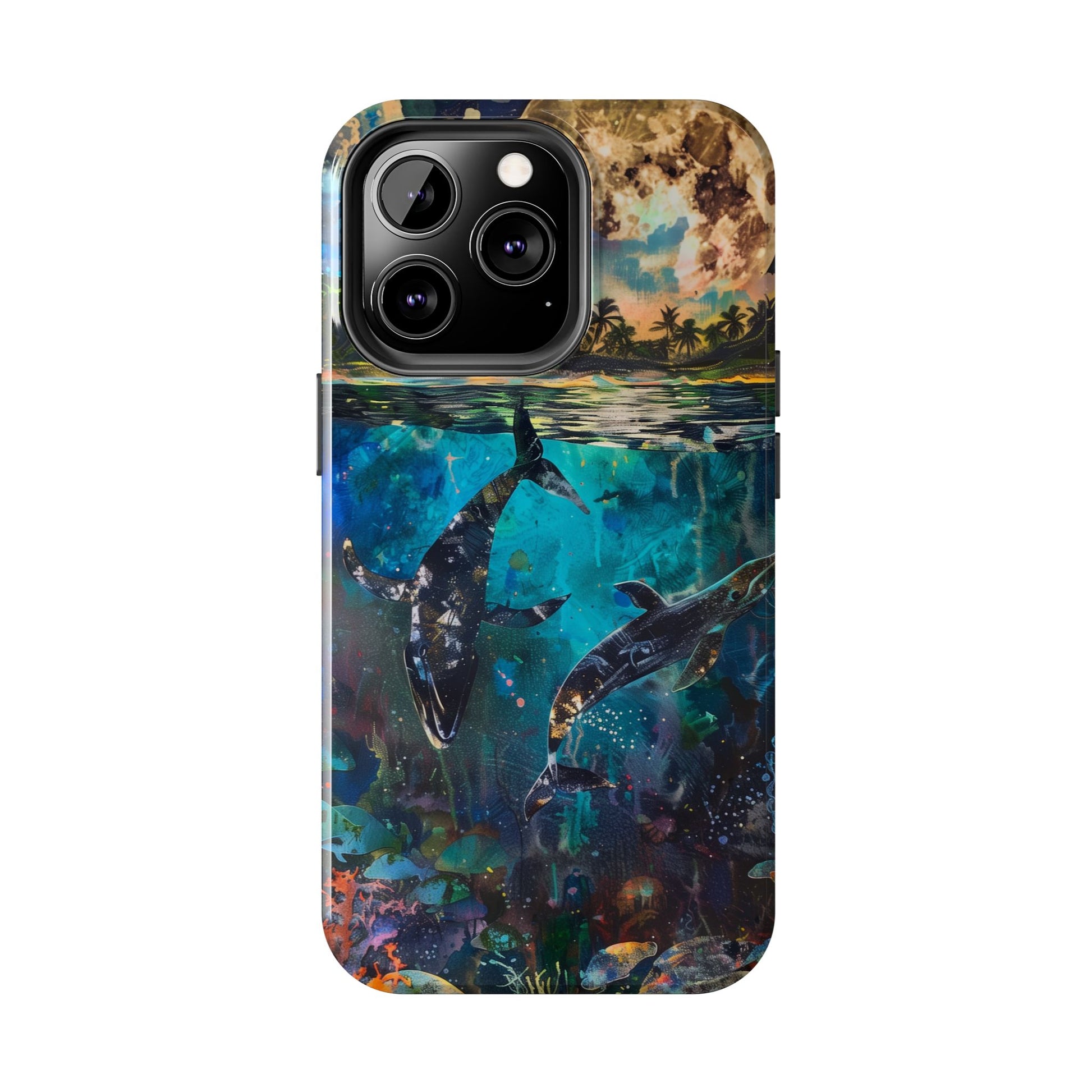 Abstract Moonlit Whales Underwater Phone Case - Durable and Stunning Protective Cover