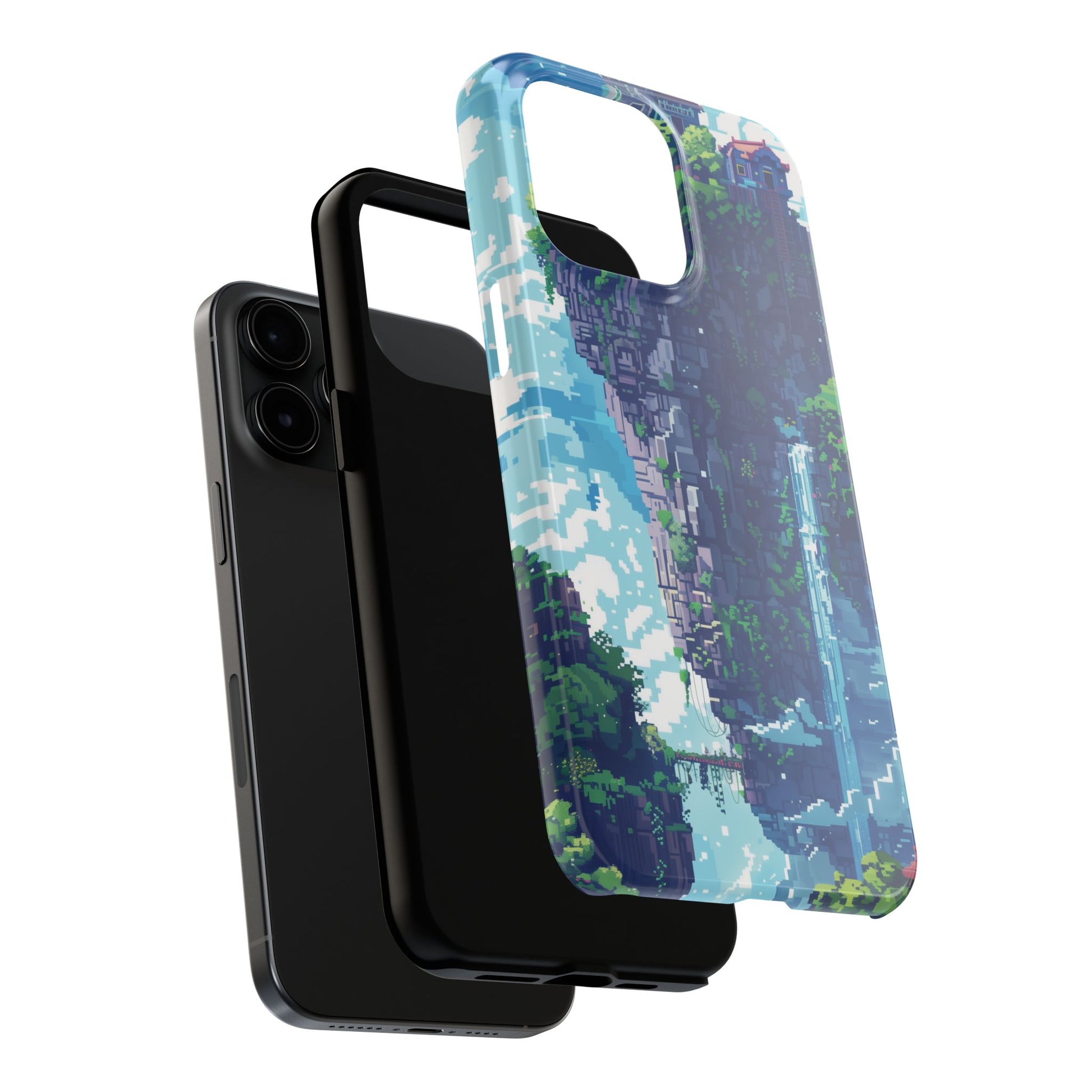 Pixel Art Video Game Landscapes Phone Case, Retro Gaming Pixelated Design, Geeky Gamer Phone Cover, Unique Video Game Art Accessories