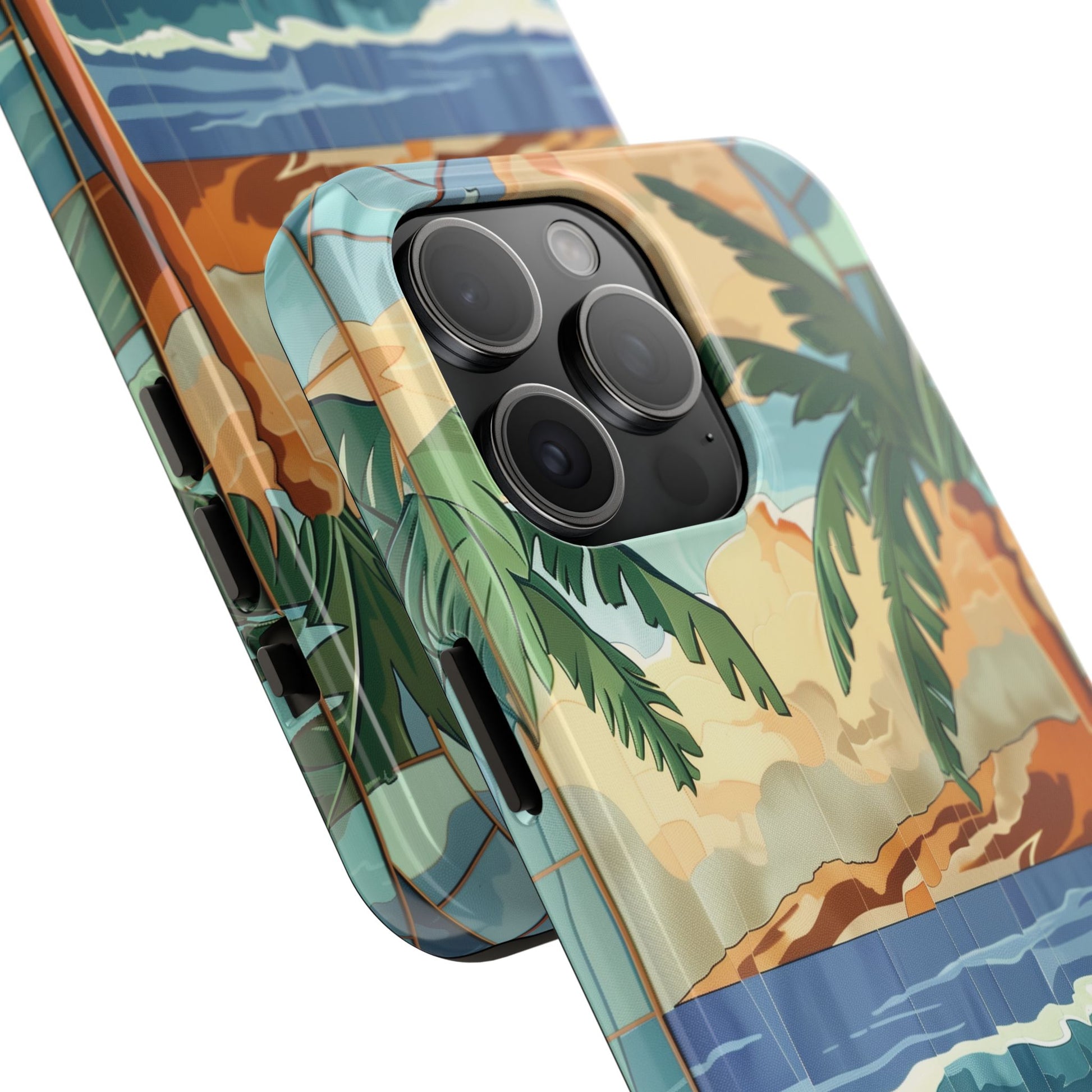 Retro Beach Scene Phone Case, Vintage Tropical Ocean iPhone Case, Summer Beach Phone Cover for iPhone, iphone 15 pro max