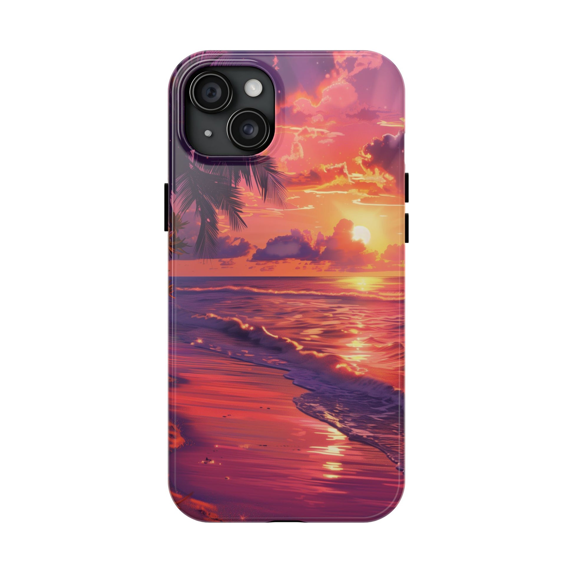 Tough Beach Scene Sunrise - Durable Case Lisa Frank Inspired Beach Art - Vibrant Beach Design - Colorful Phone Case for Beach Lovers